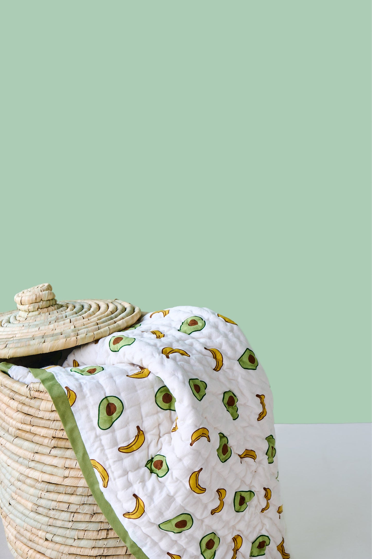 Reversible Muslin Baby Razai in Avocado and Banana Print