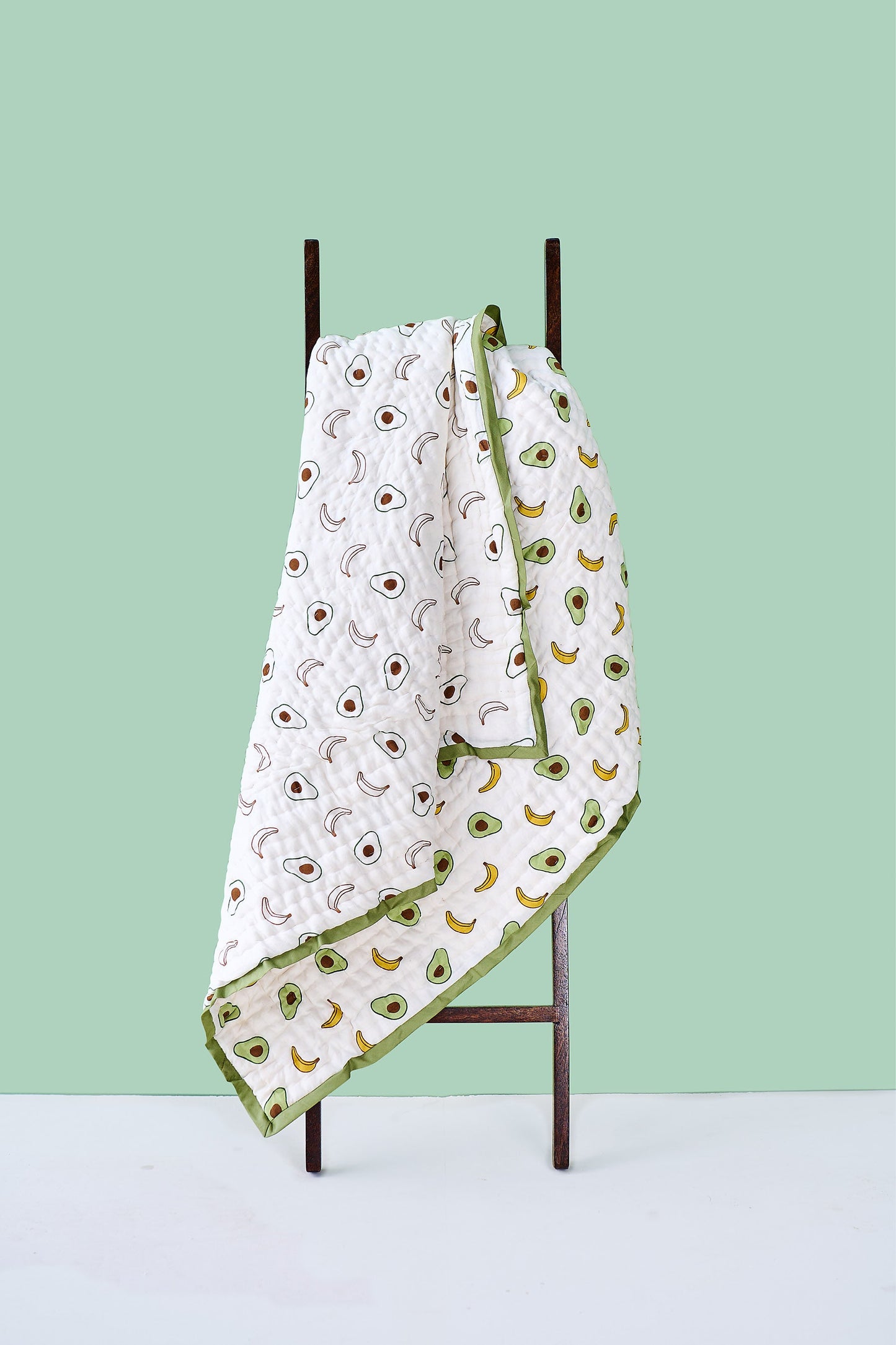 Reversible Muslin Baby Razai in Avocado and Banana Print