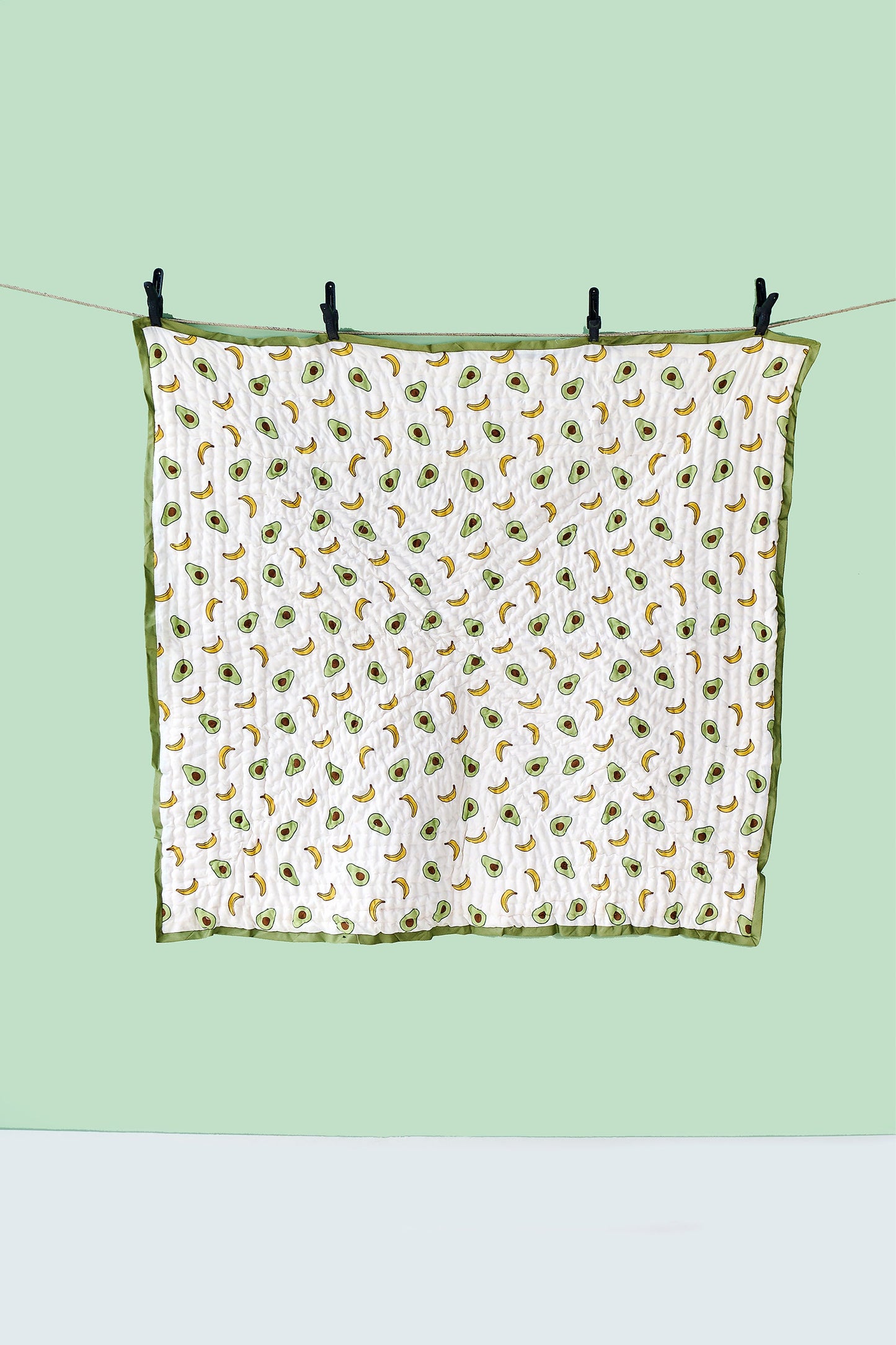 Reversible Muslin Baby Razai in Avocado and Banana Print