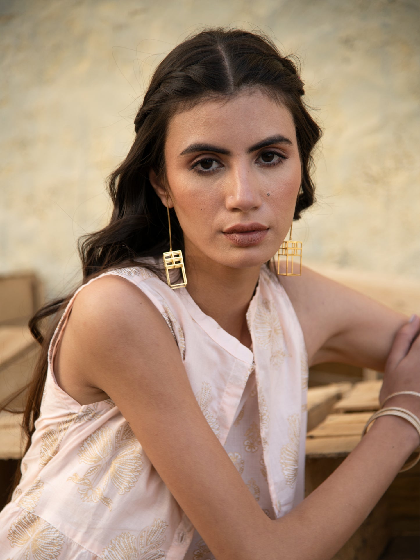 Golden Days Cape Dress - Peach Hand Printed Cotton Cape Dress With Inner