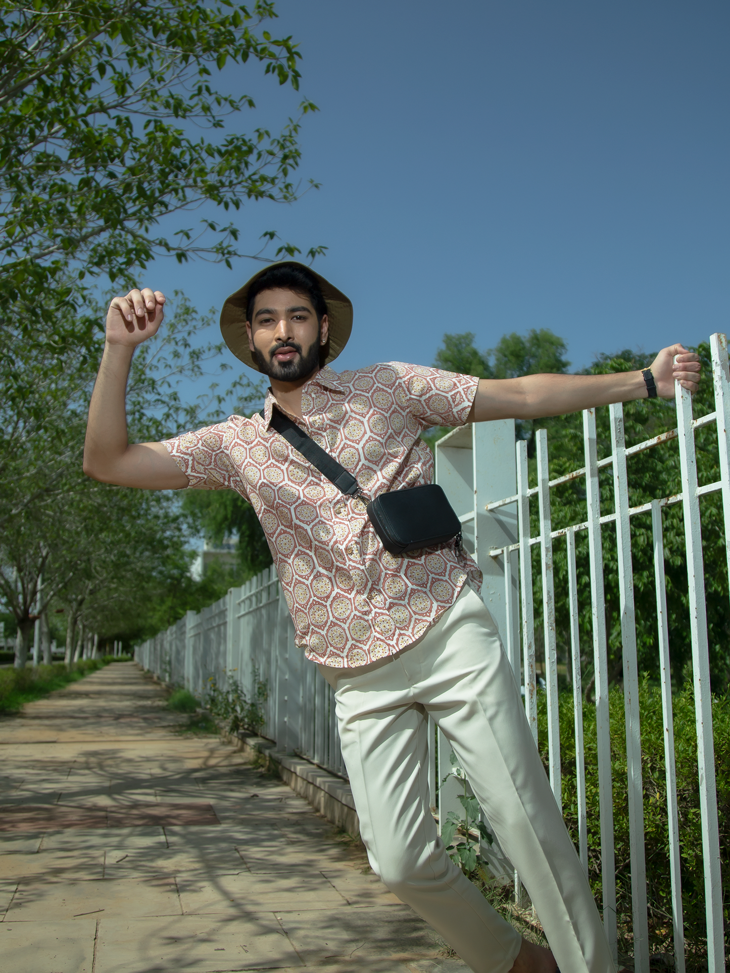 Red Brick Men's shirt - Red Hand Block Printed Cotton Shirt