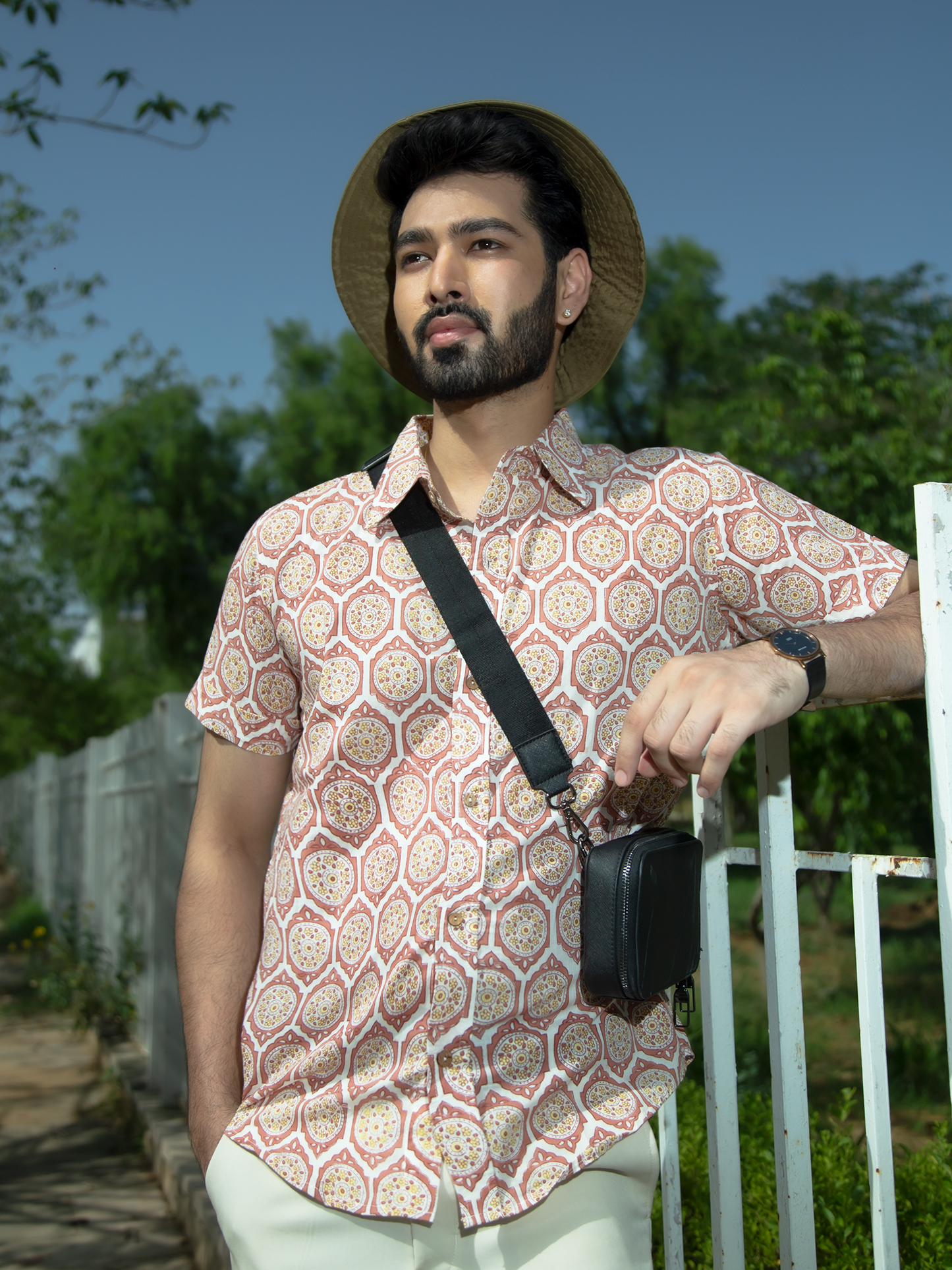 Red Brick Men's shirt - Red Hand Block Printed Cotton Shirt