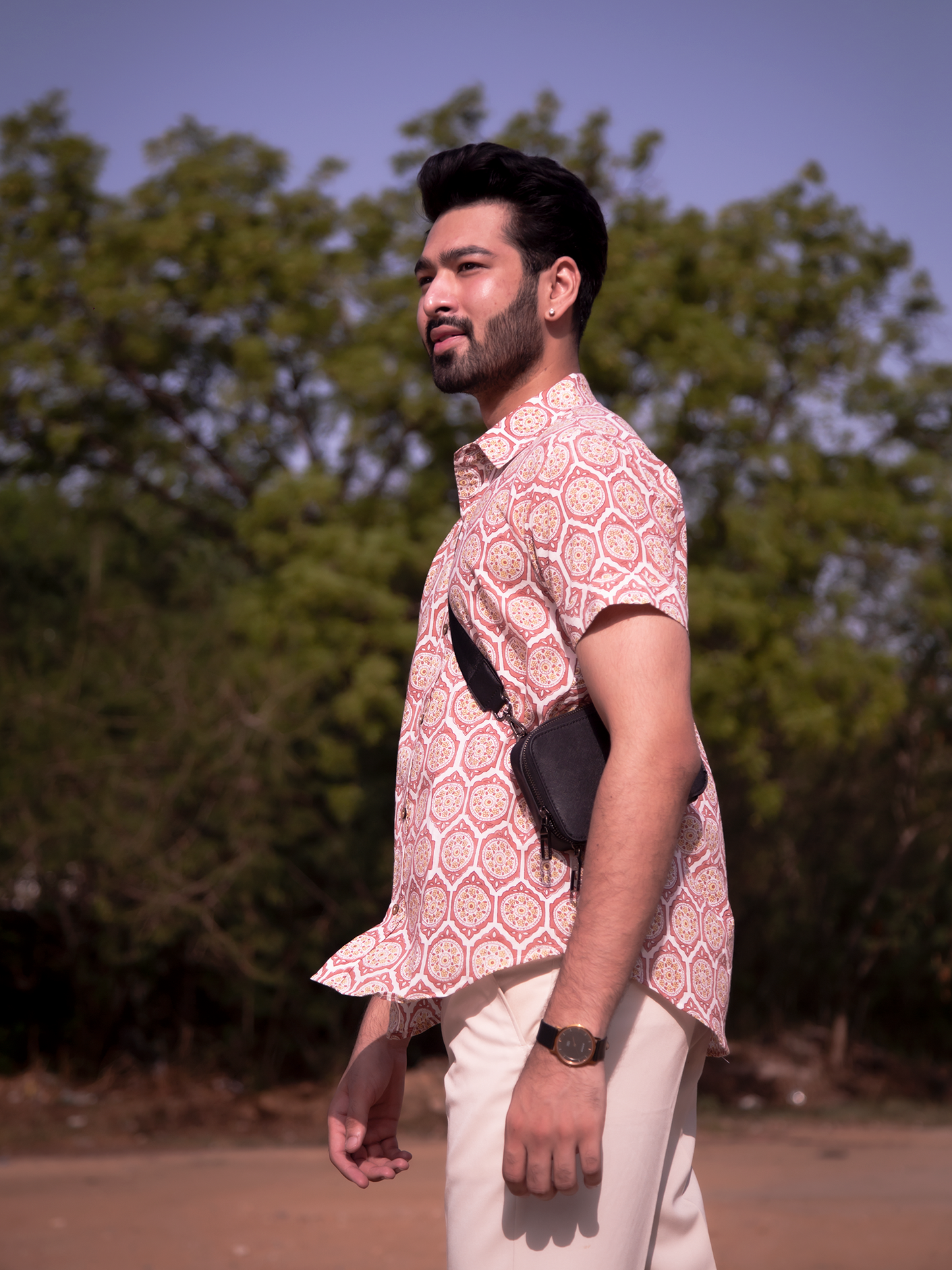Red Brick Men's shirt - Red Hand Block Printed Cotton Shirt
