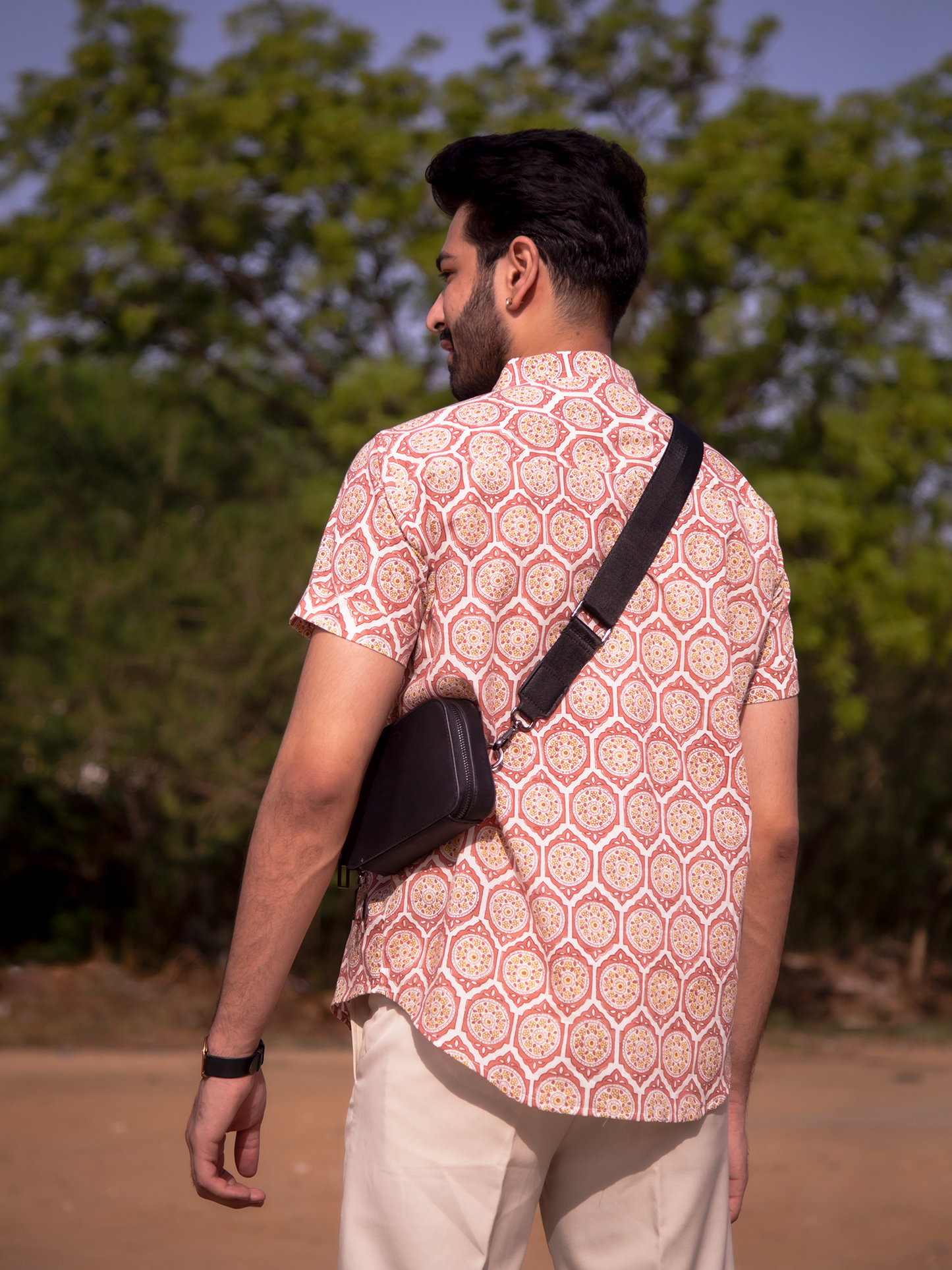 Red Brick Men's shirt - Red Hand Block Printed Cotton Shirt