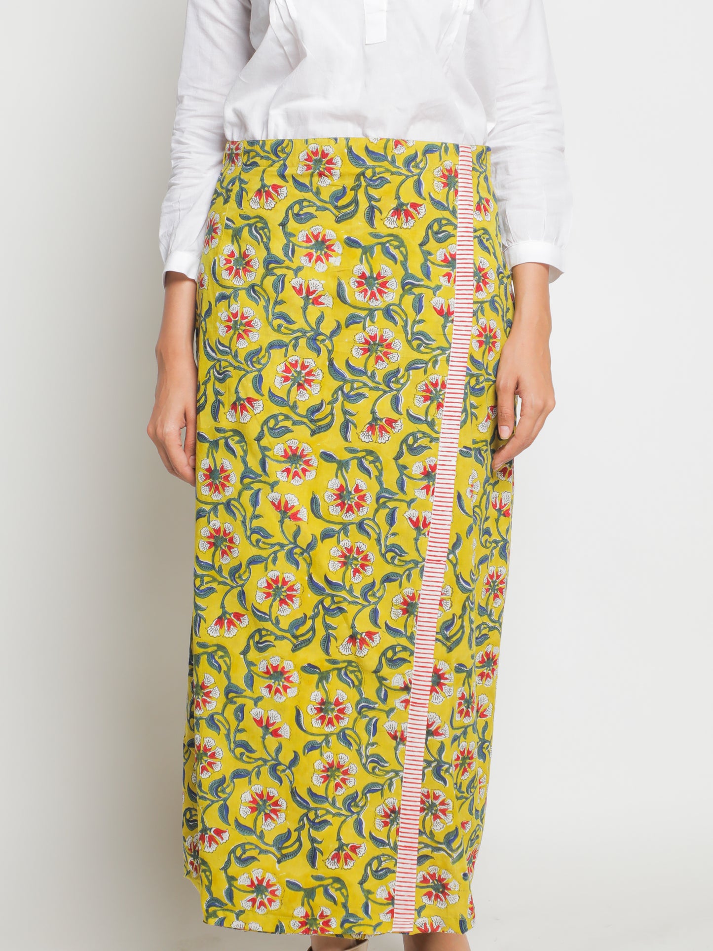 Makeba Skirt - Yellow Hand Block Printed Cotton Skirt With Border Detailing