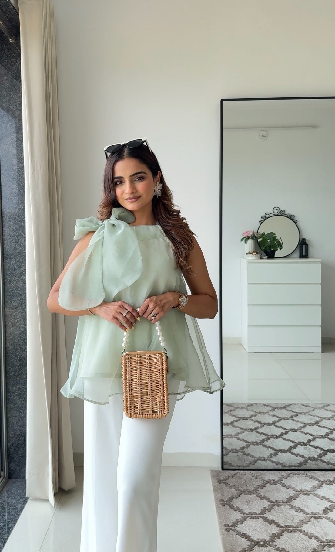 Organza Bow Top- Green