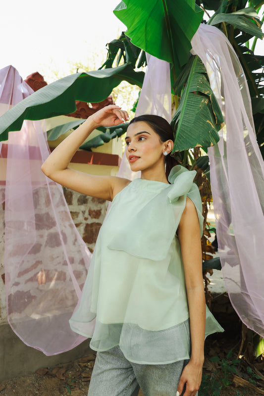Organza Bow Top- Green