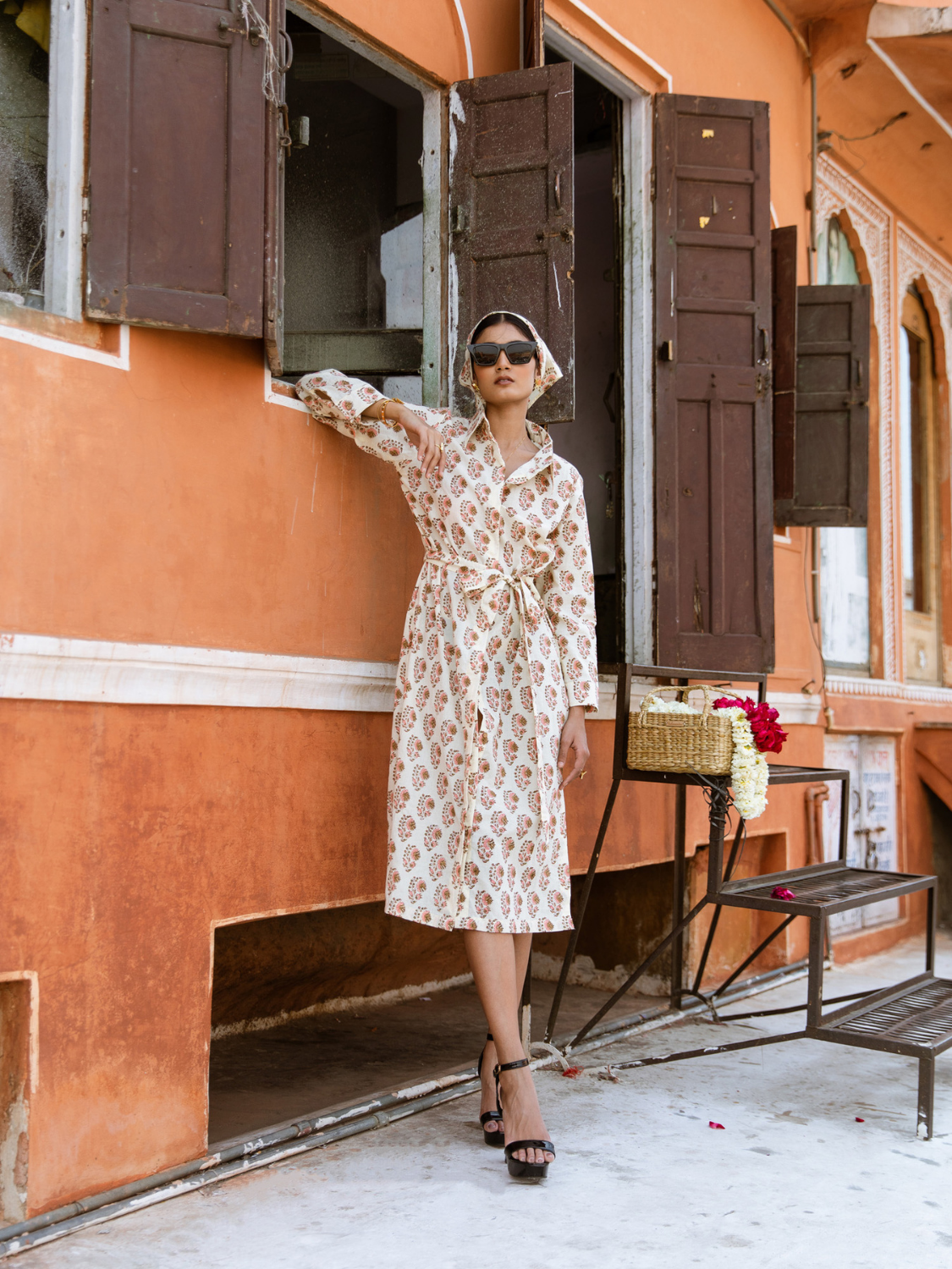 Peach Mamacita Dress Printed Cotton Midi Shirt Dress Marche