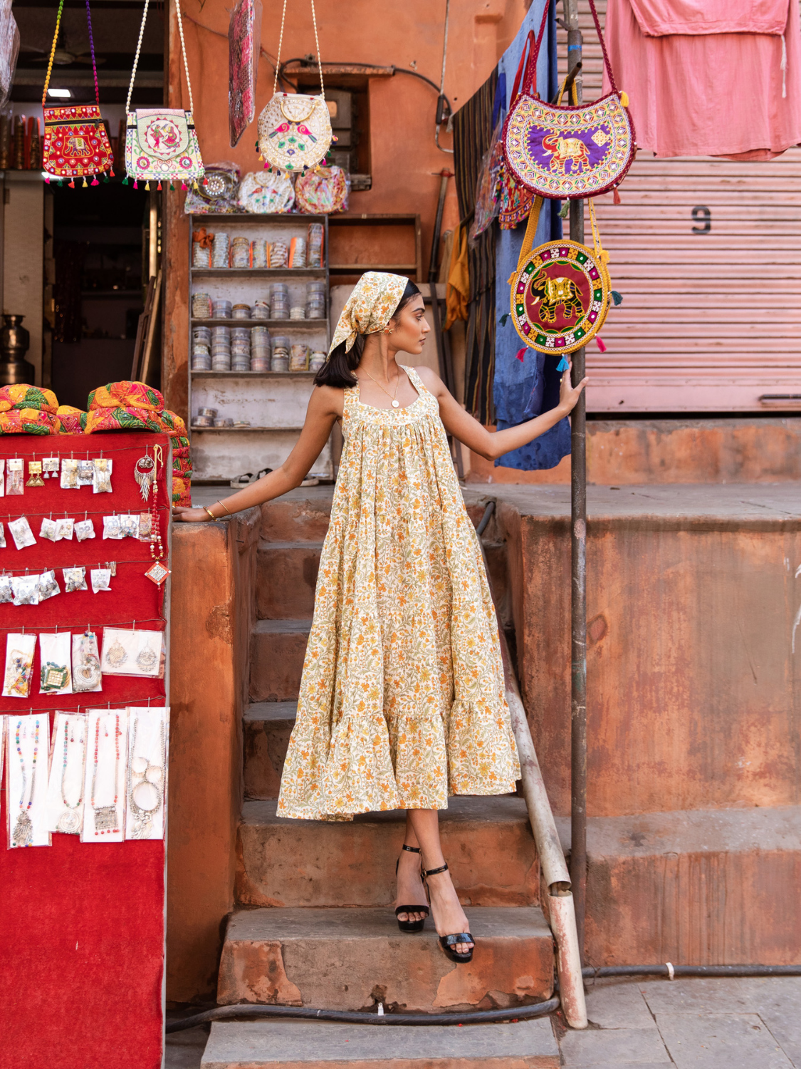 Mango Slush Dress - Printed Cotton Tiered Midi Dress