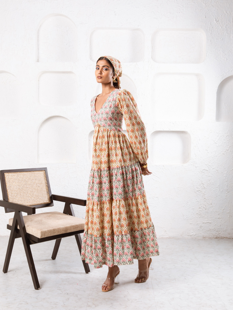 Jaypore Dress - Hand Block Printed Tiered Dress