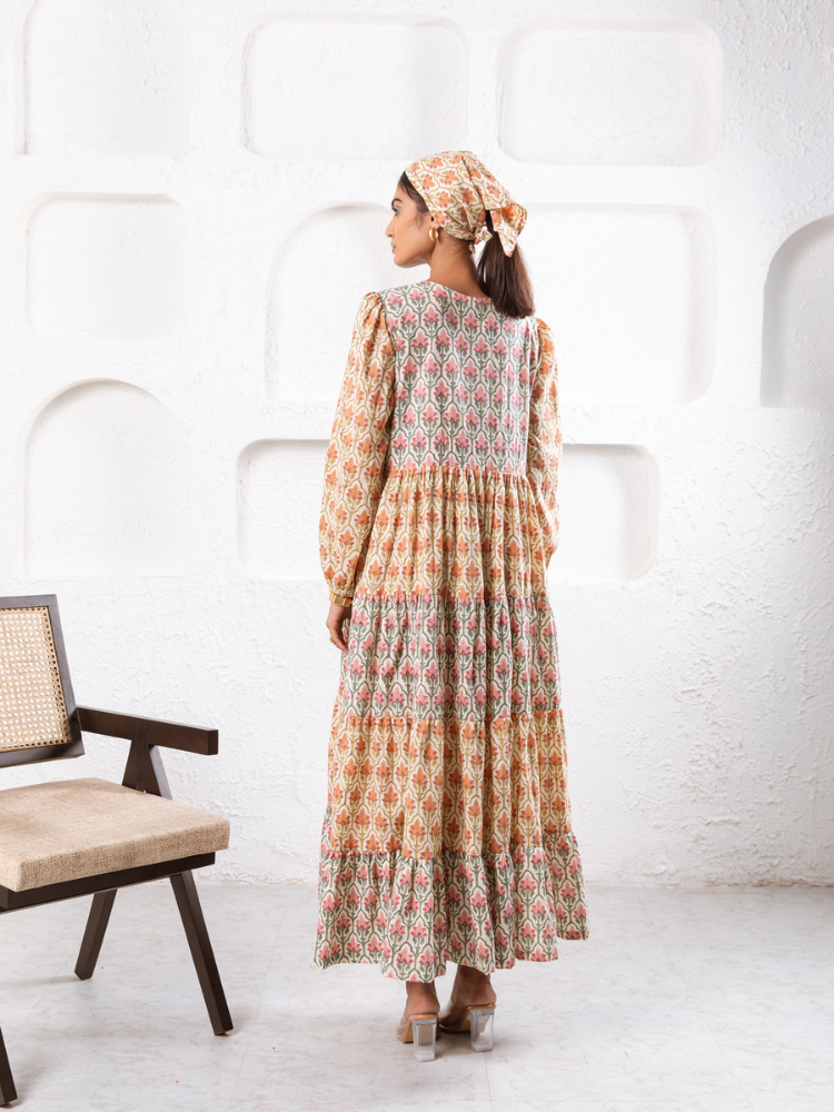Jaypore Dress - Hand Block Printed Tiered Dress