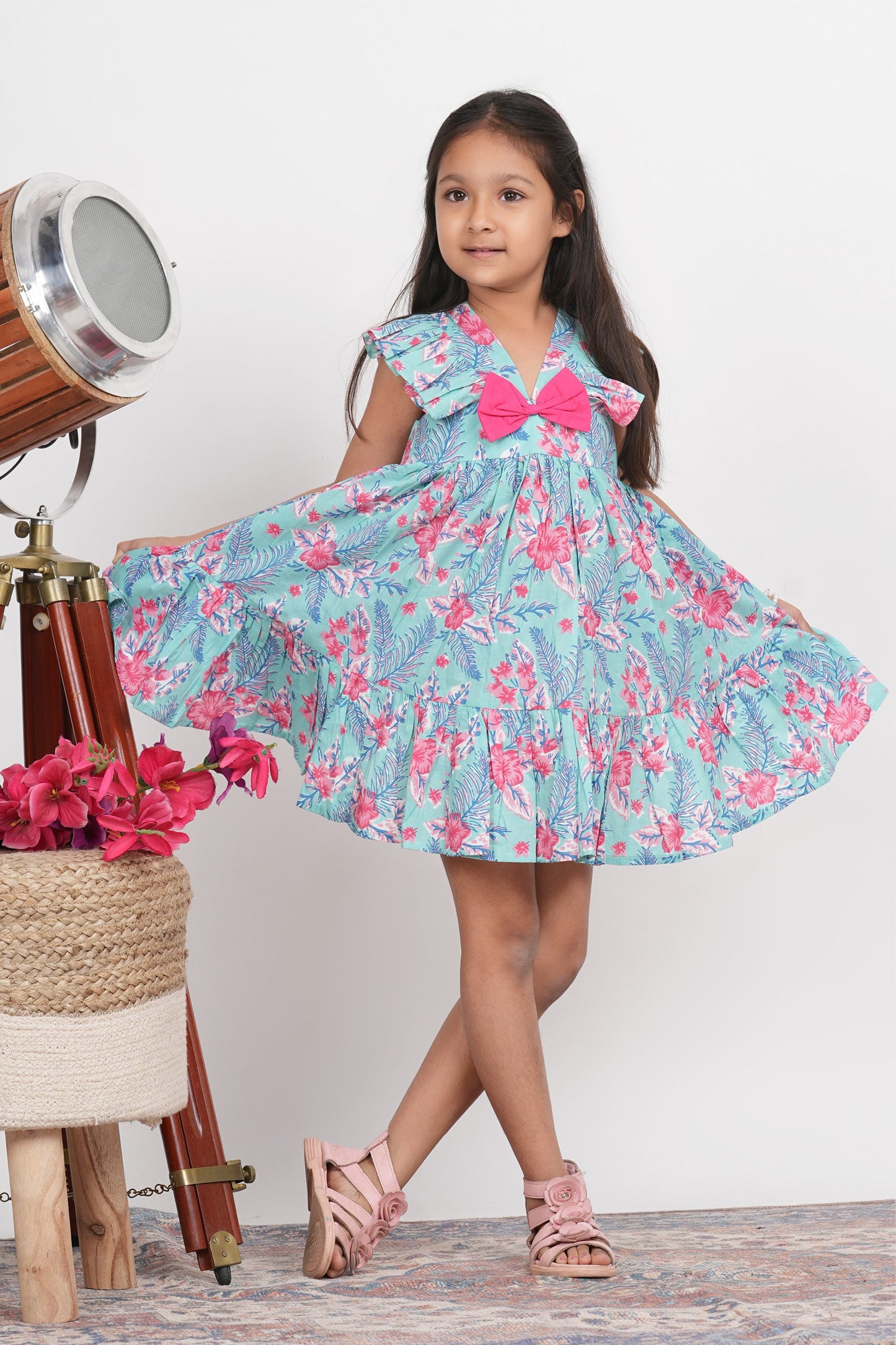 Havana Dress - Blue Tropical Print Cotton Baby Girl Dress