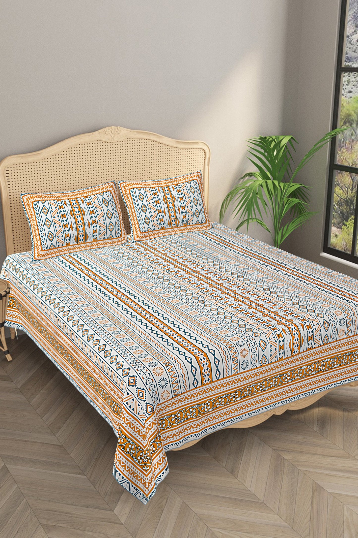 Handcrafted Morrocan Collection of Premium Sheets and Linens -  Bed Sheet with 2 Pillow Covers - ZicZeck Yellow