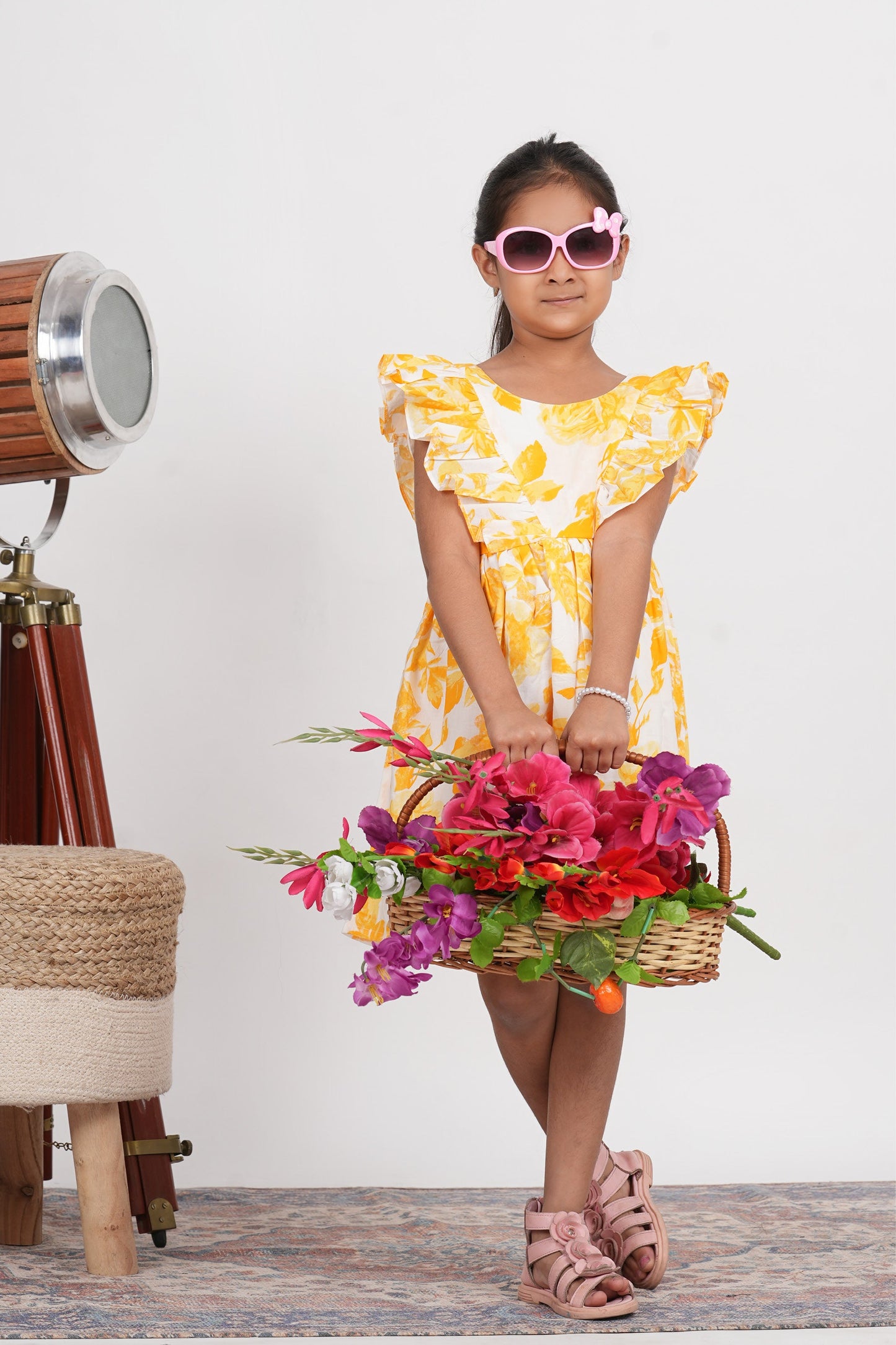 Tiana Dress - Yellow Floral Print Cotton Baby Girls Dress