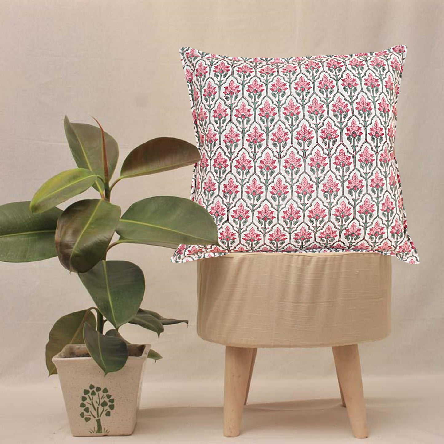 Cushion Green Pink Booti Grid