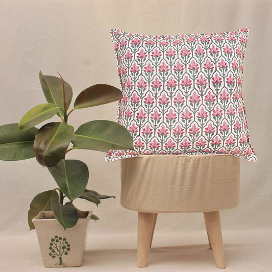 Cushion Green Pink Booti Grid