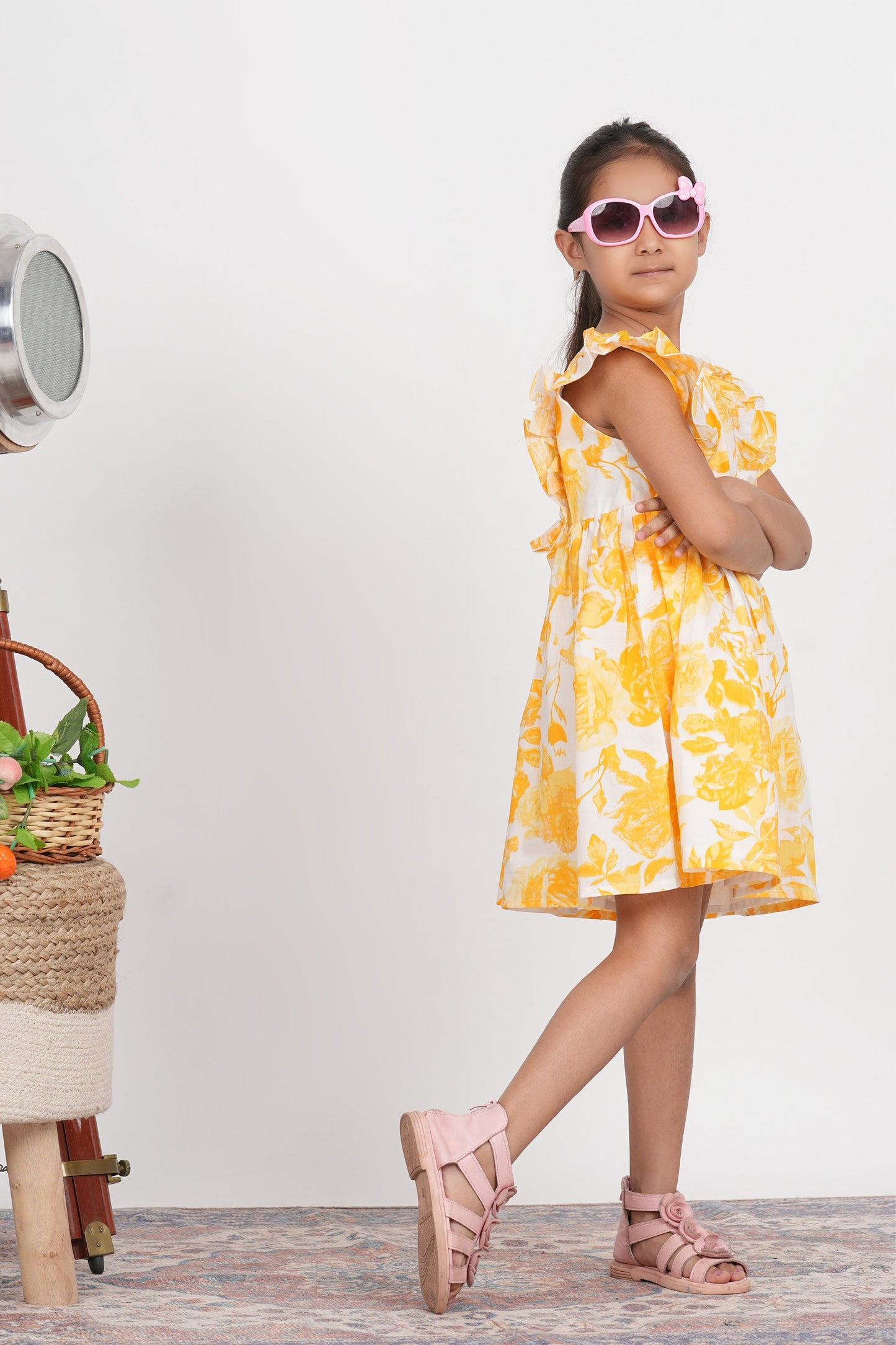 Tiana Dress - Yellow Floral Print Cotton Baby Girls Dress