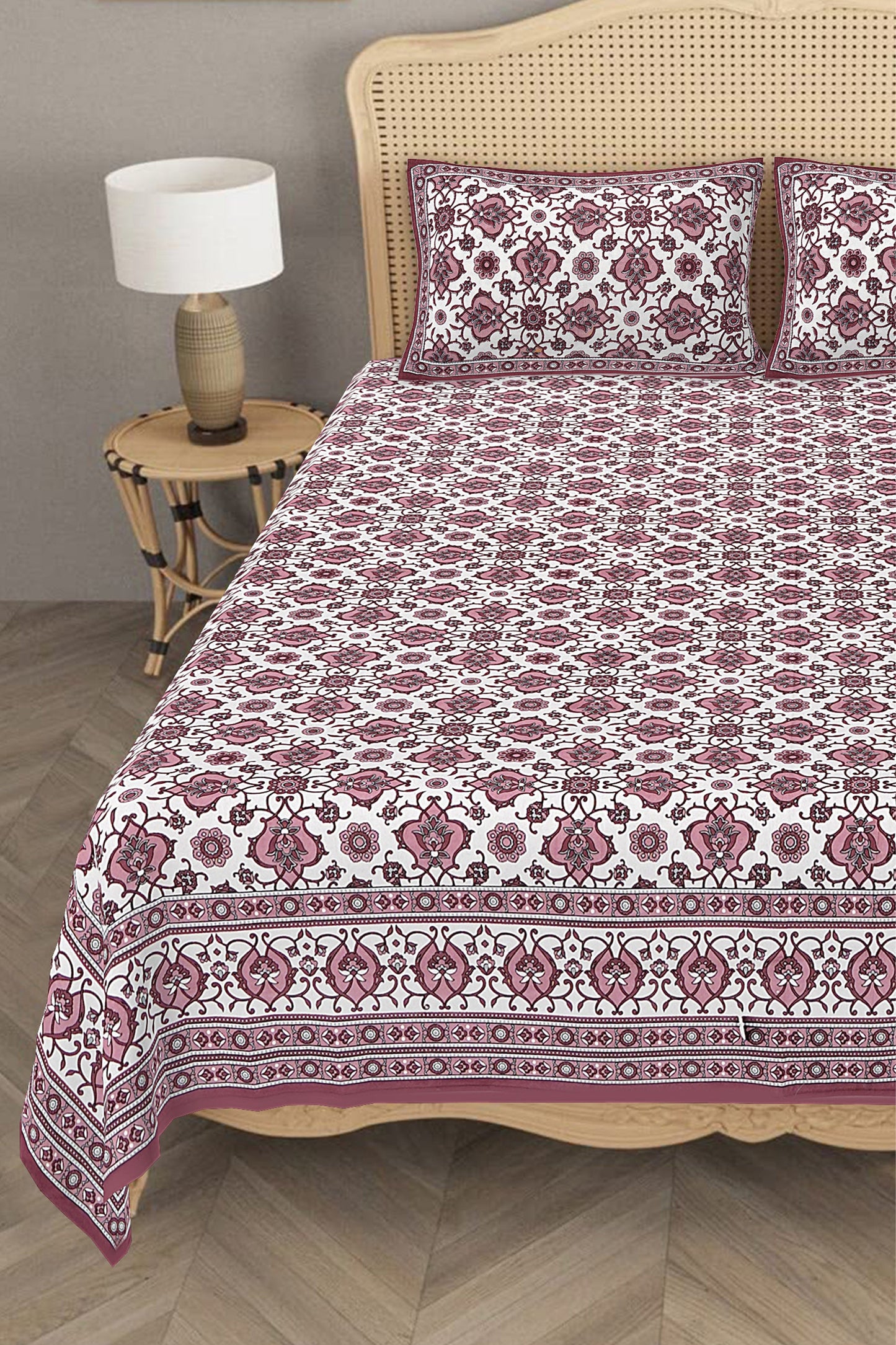 Beautifully Hand Crafted Moroccan Collection of Premium Sheets and Linens - Marrakesh Collection - Maroon Marikesh Double Bed Sheet with 2 Pillow Covers