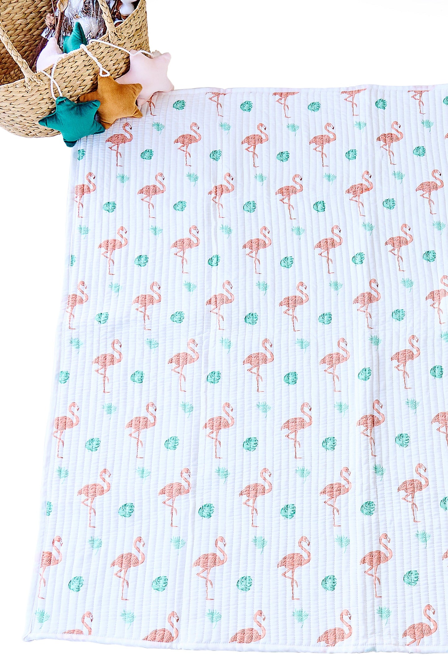 Reversible Muslin Baby Play Mat in Flaming And The Leaves Print