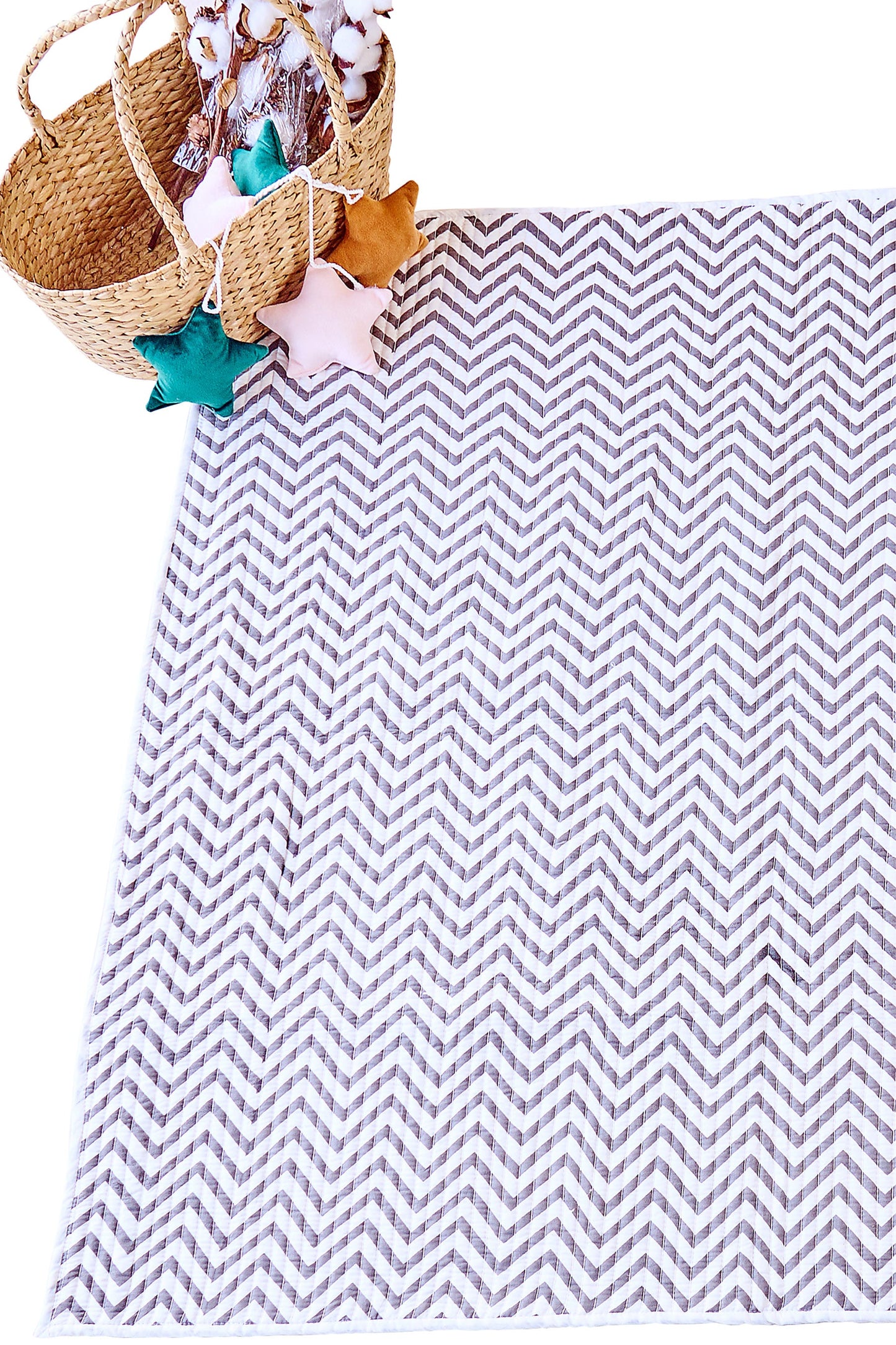 Reversible Muslin Baby Play Mat in Mother Baby Elephant On An Island Print
