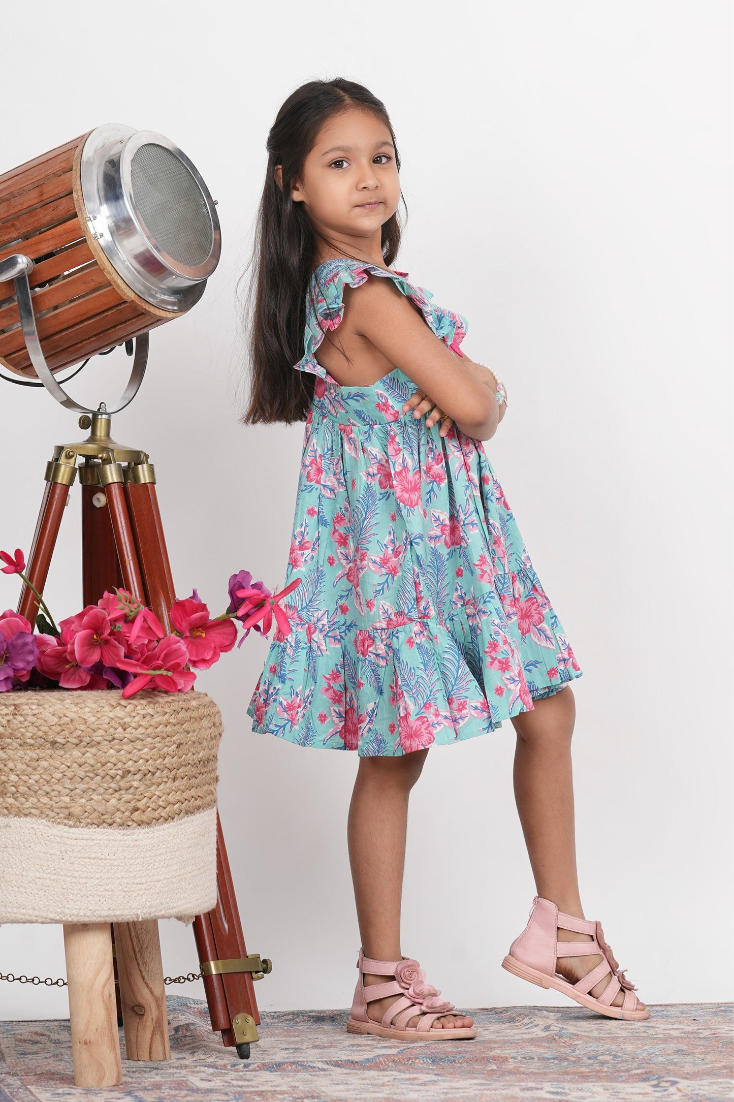 Havana Dress - Blue Tropical Print Cotton Baby Girl Dress