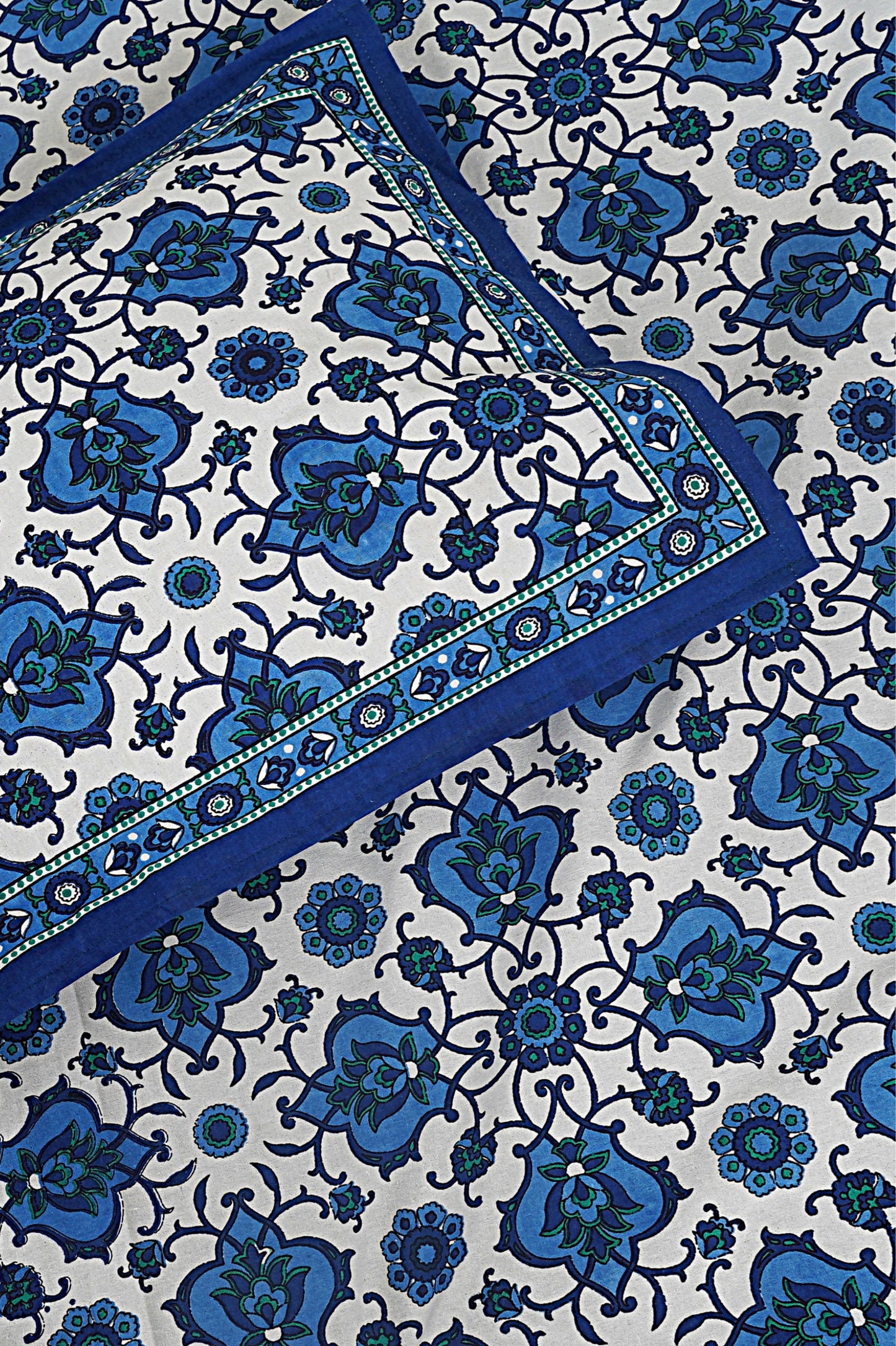 Beautifully Hand Crafted Moroccan Collection of Premium Sheets and Linens - Marrakesh Collection - Blue Marikesh Double Bed Sheet with 2 Pillow Covers