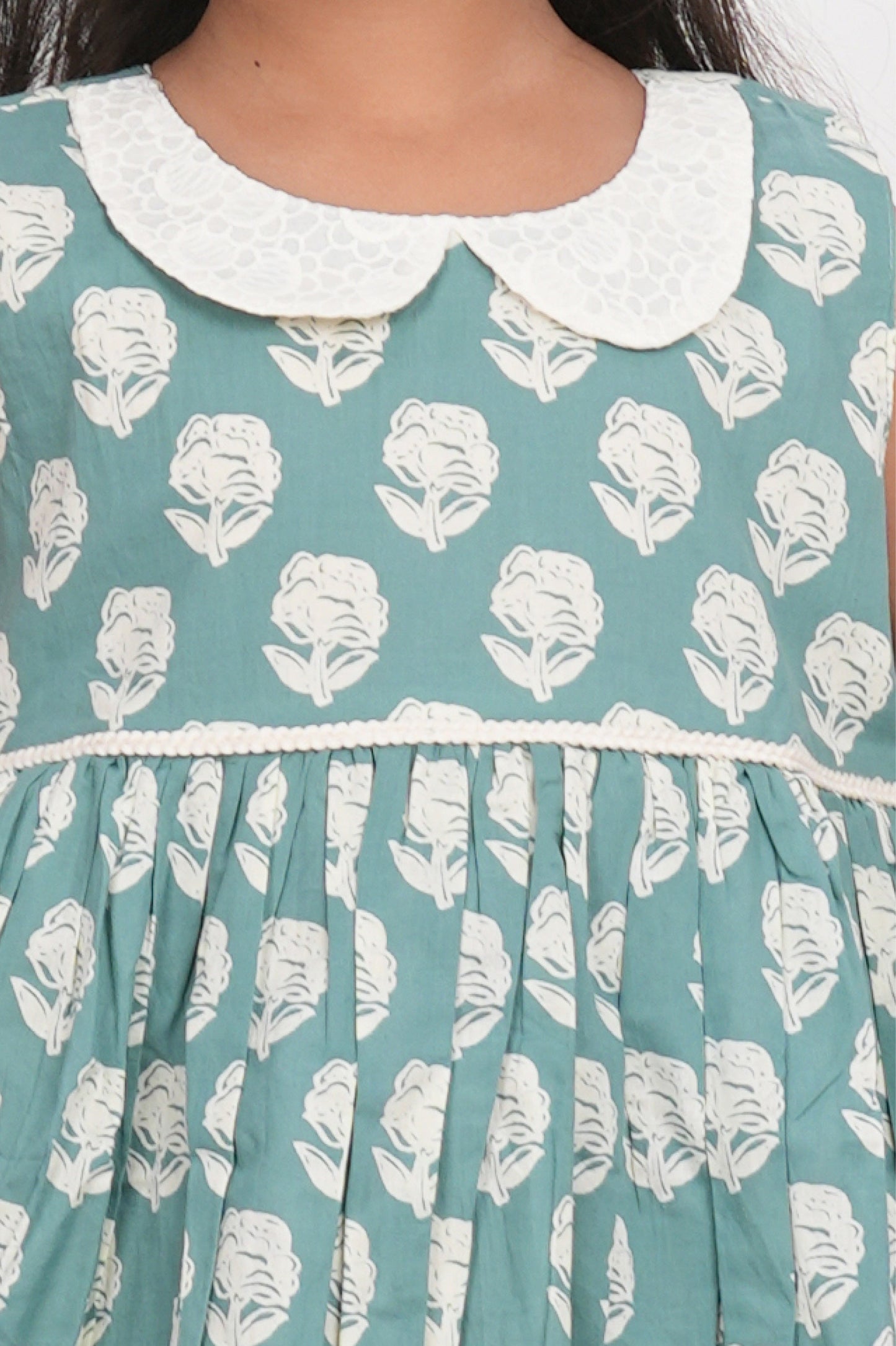 Ariel Dress - Blue And White Cotton Hand Block Printed Kids Cotton Dress