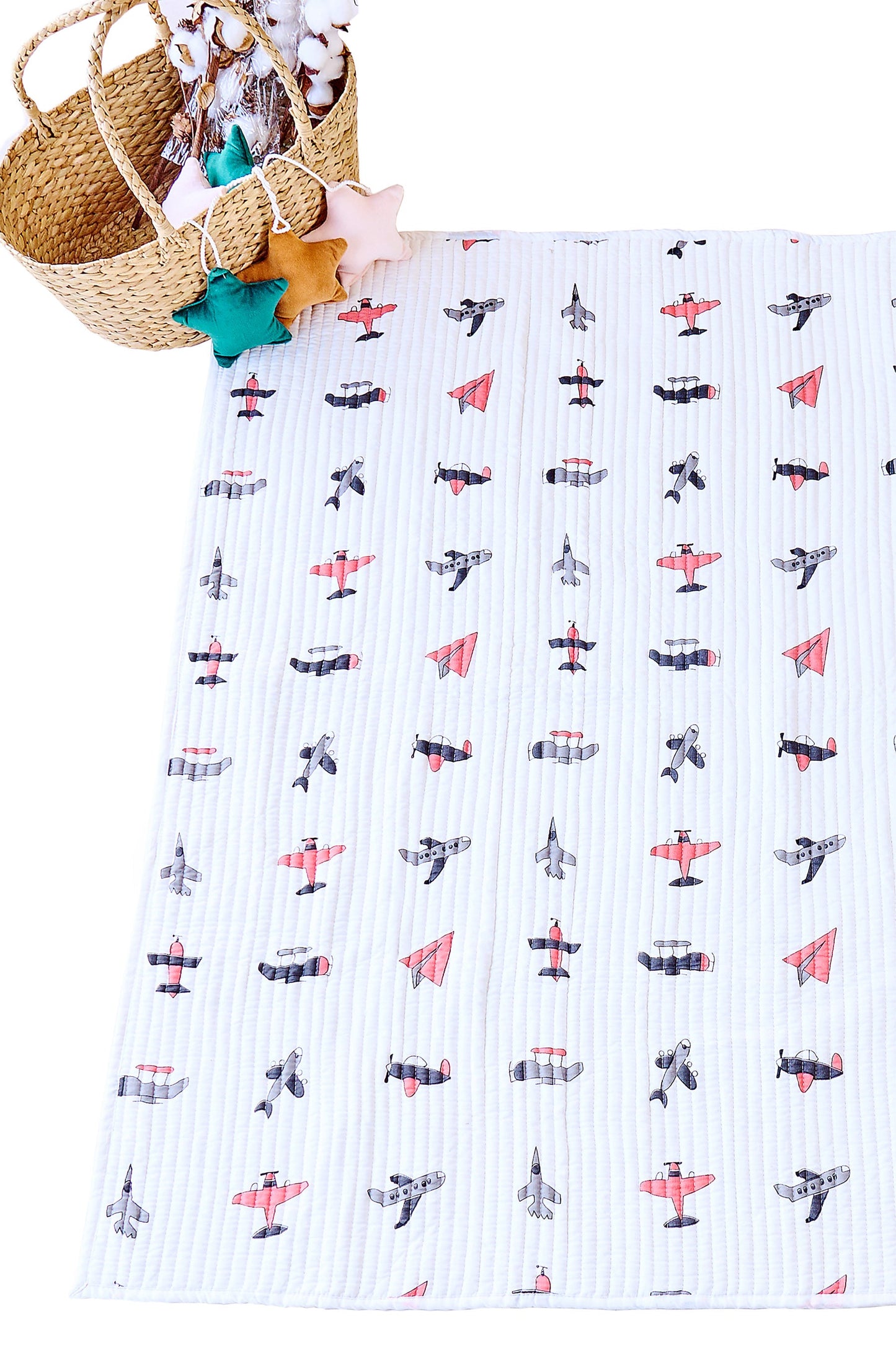 Reversible Muslin Baby Play Mat in Jet Plane Print