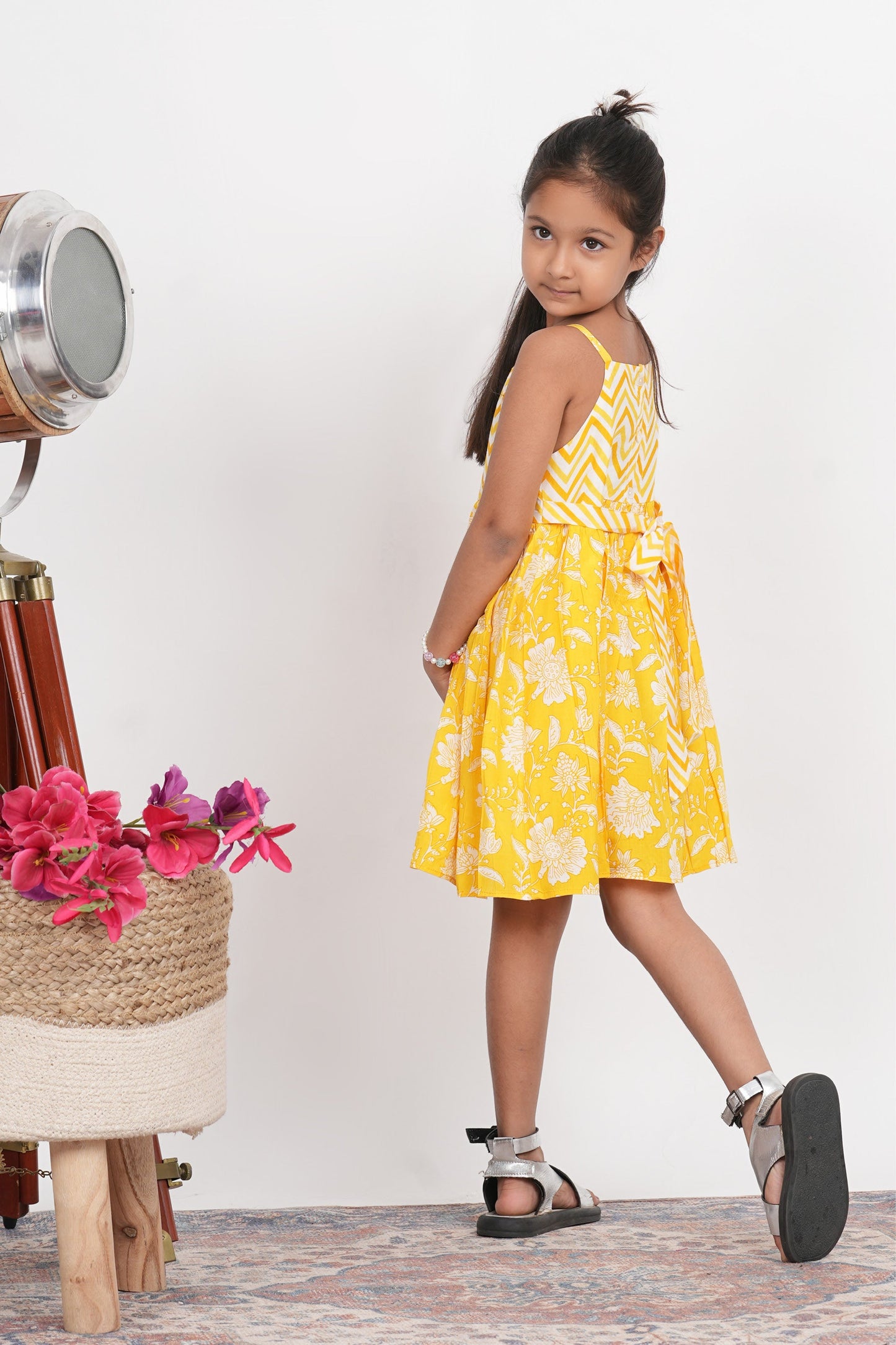 Sunshine On My Mind - Yellow Cotton Hand Printed Baby Girls Dress