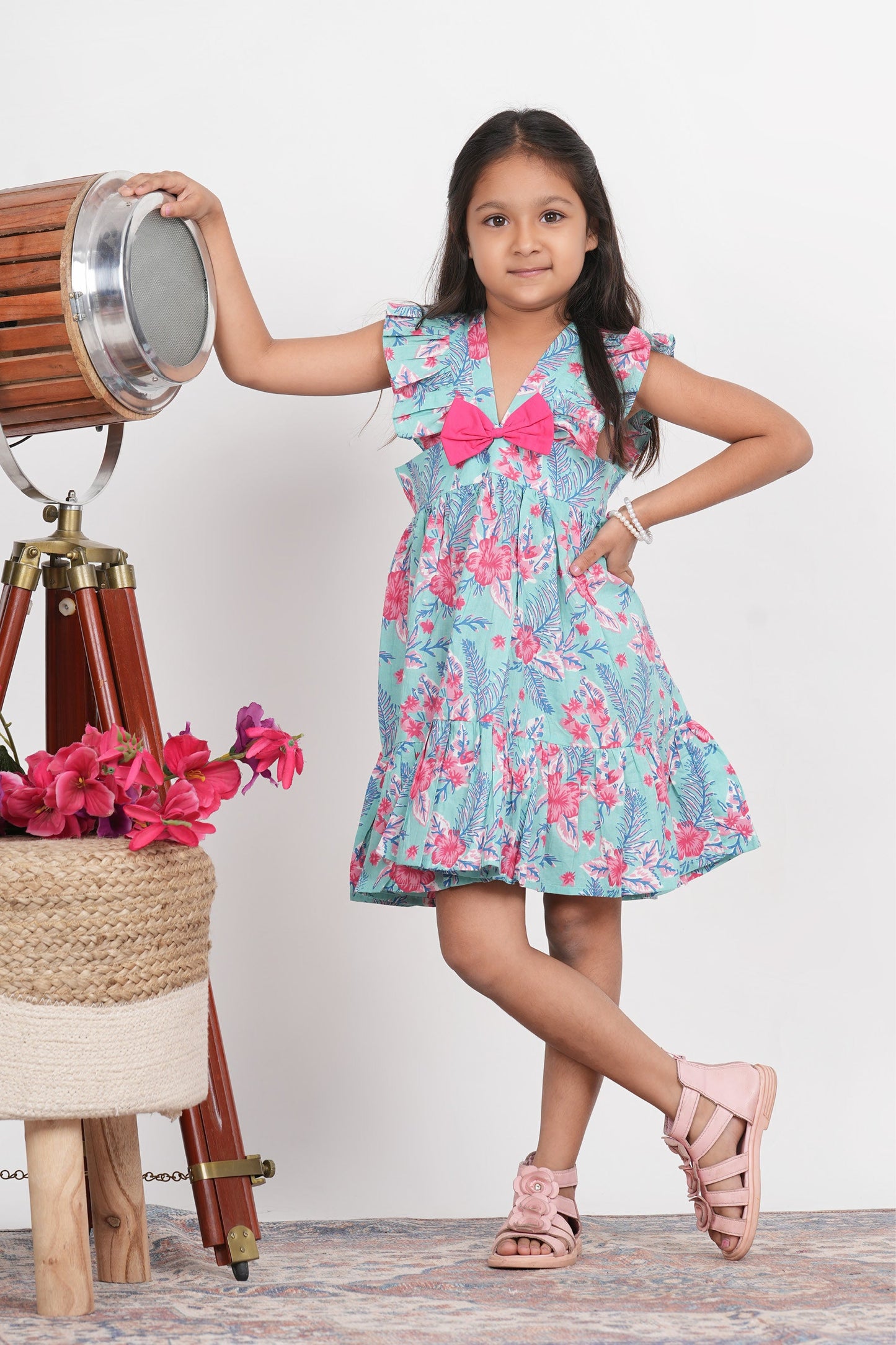 Havana Dress - Blue Tropical Print Cotton Baby Girl Dress