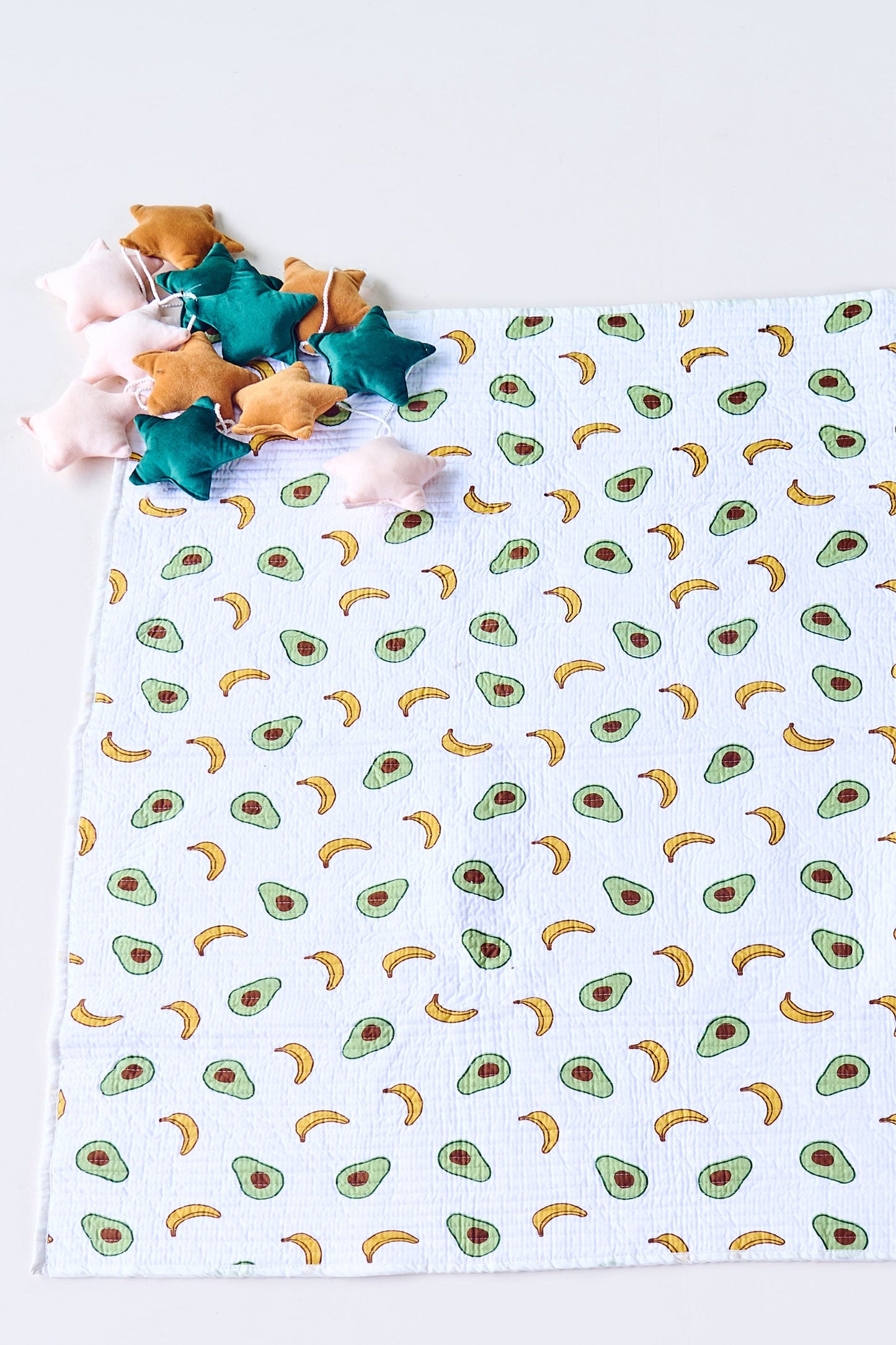 Reversible Muslin Baby Play Mat in Avocado and Banana Print