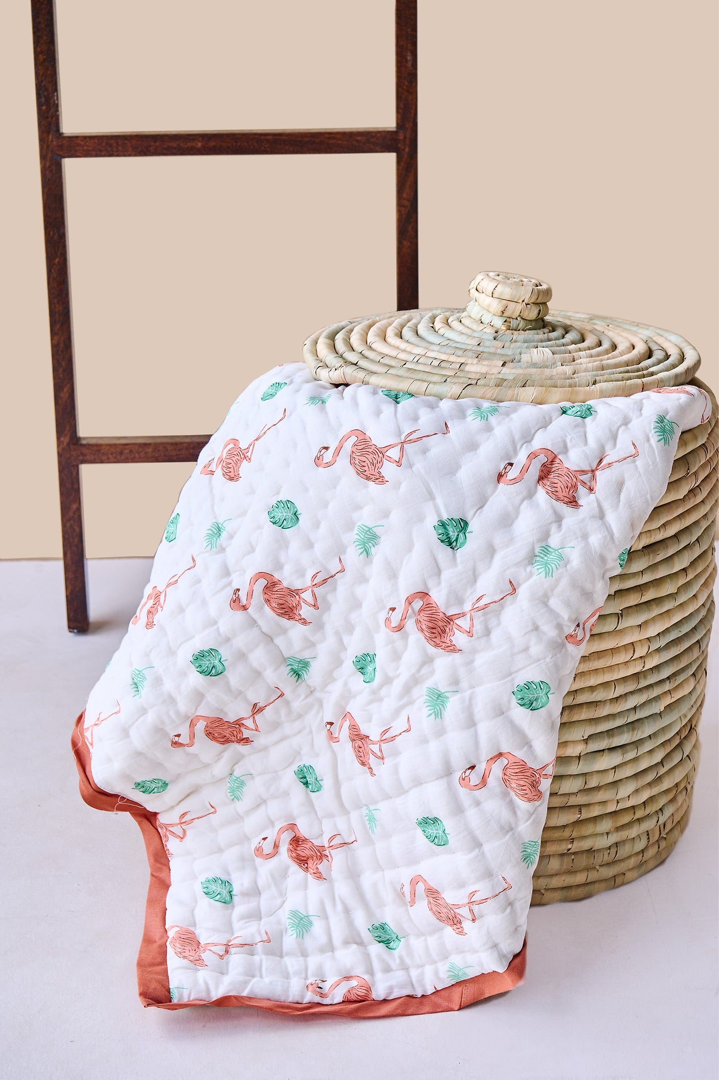 Reversible Muslin Baby Razai in Flaming And The Leaves Print