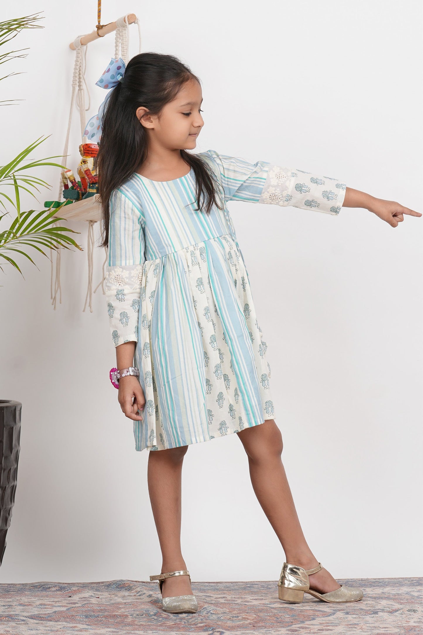 Unicorn Dress - Blue and Off White Cotton Kids Dress