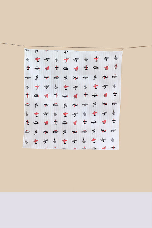 Reversible Muslin Baby Play Mat in Jet Plane Print