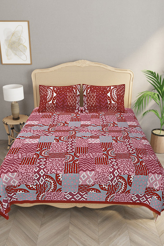 Handcrafted Morrocan Collection of Premium Sheets and Linens -  Bed Sheet with 2 Pillow Covers - Dai Red