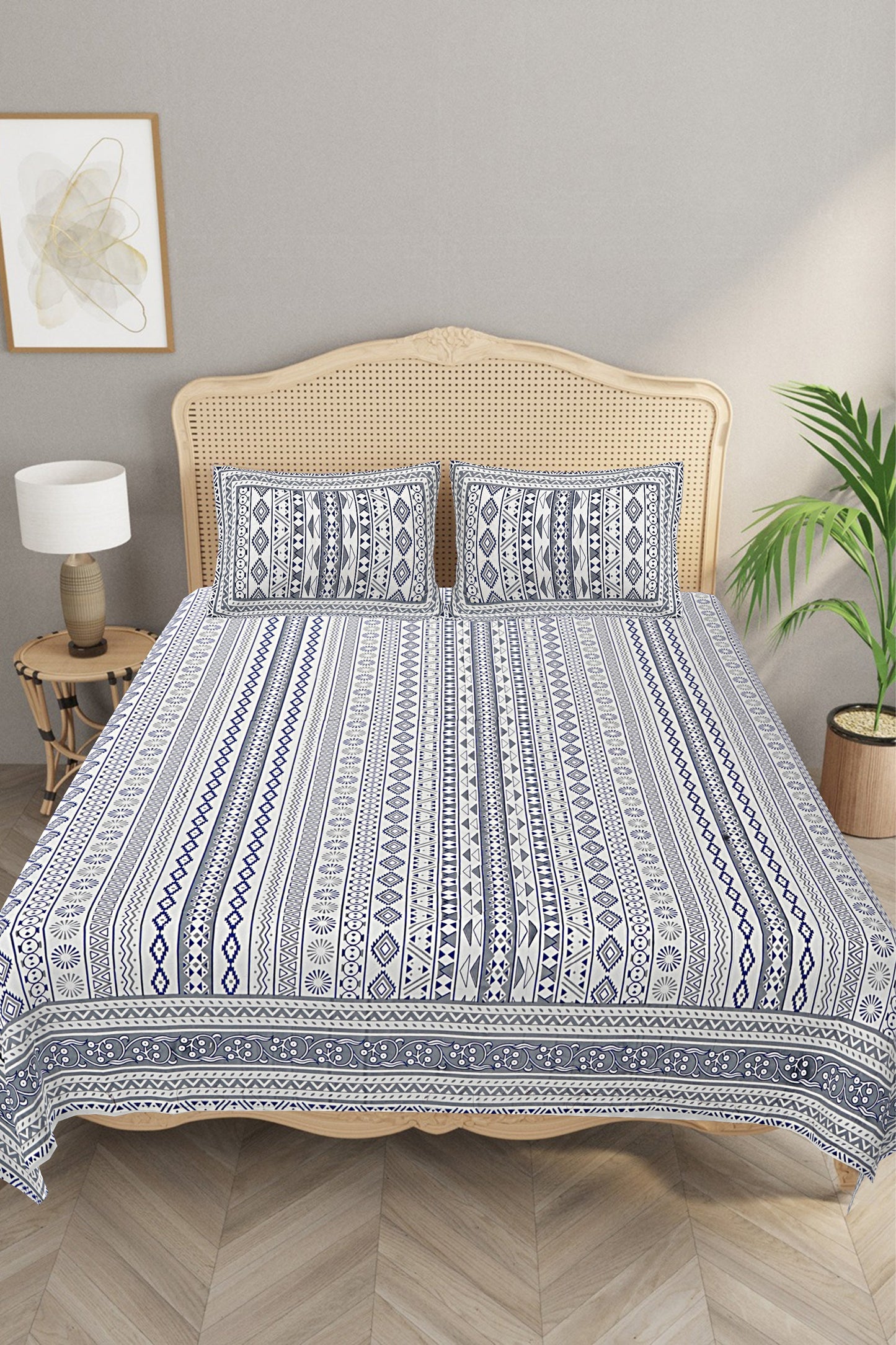 Handcrafted Morrocan Collection of Premium Sheets and Linens -  Bed Sheet with 2 Pillow Covers - ZicZeck Grey