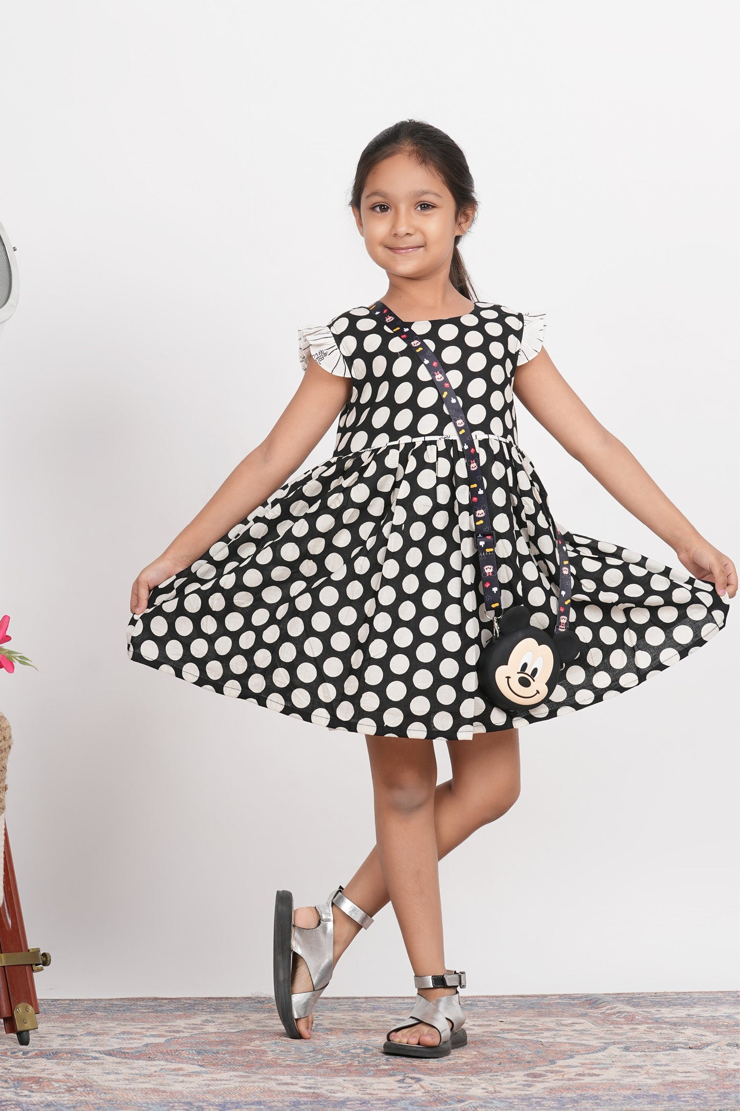 Karen Dress - Black And White Polka Print Cotton Girls Dress