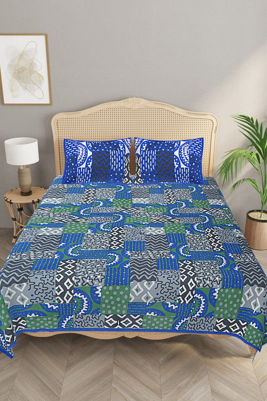 Handcrafted Morrocan Collection of Premium Sheets and Linens - Double Bed Sheet with 2 Pillow Covers - Dai Green