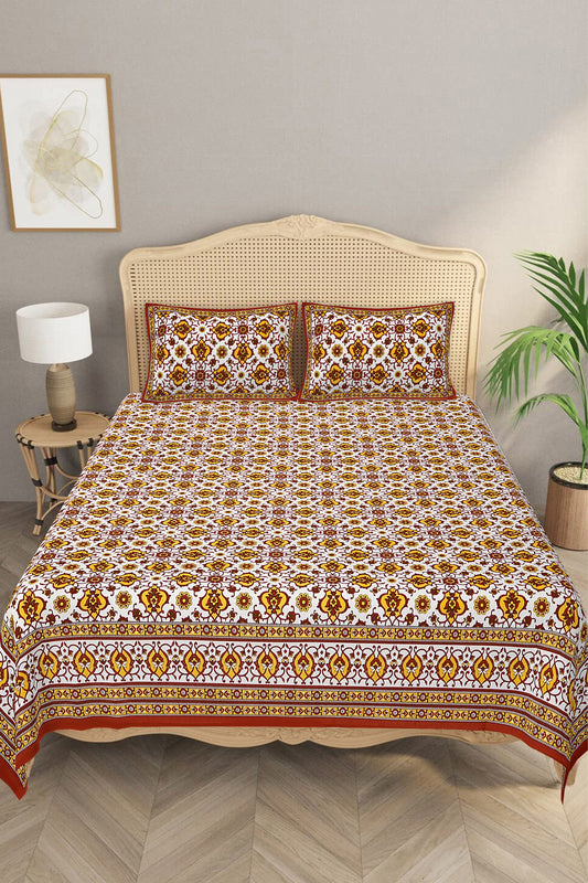 Beautifully Hand Crafted Moroccan Collection of Premium Sheets and Linens - Marrakesh Collection - Yellow Marikesh Double Bed Sheet with 2 Pillow Covers
