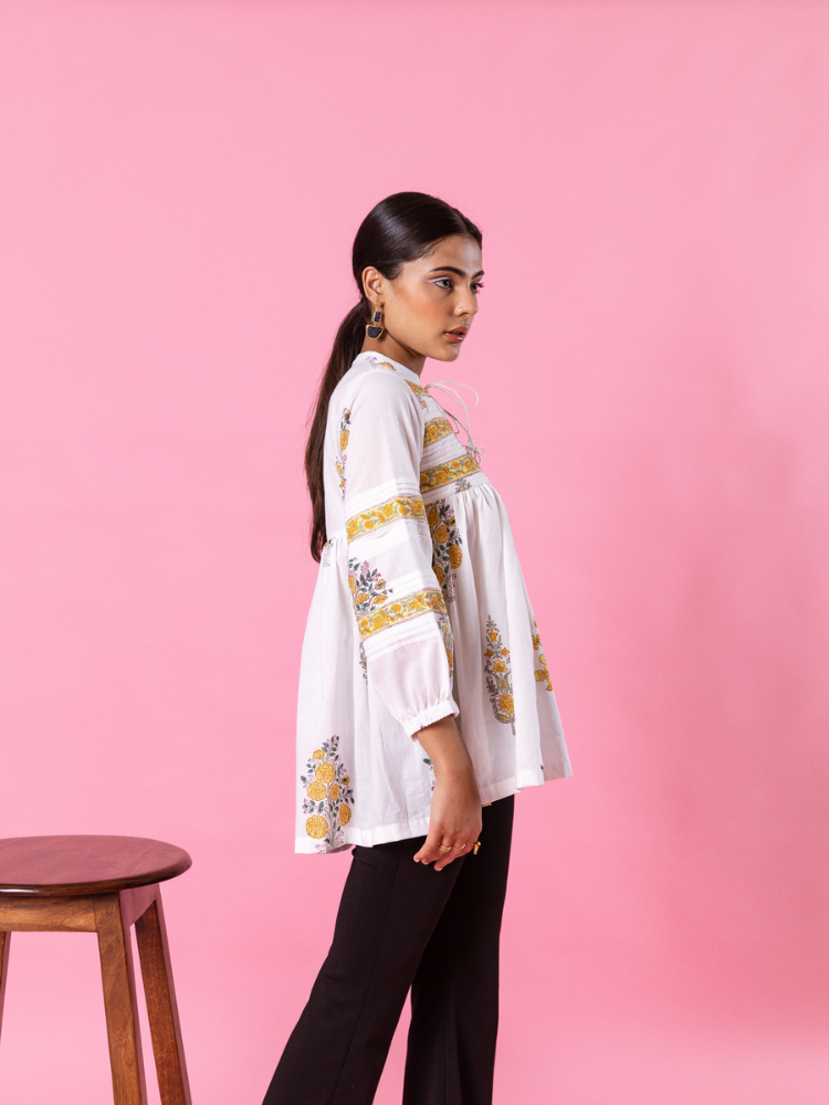 Yellow Florencia Top - Hand Block Printed Cotton Top