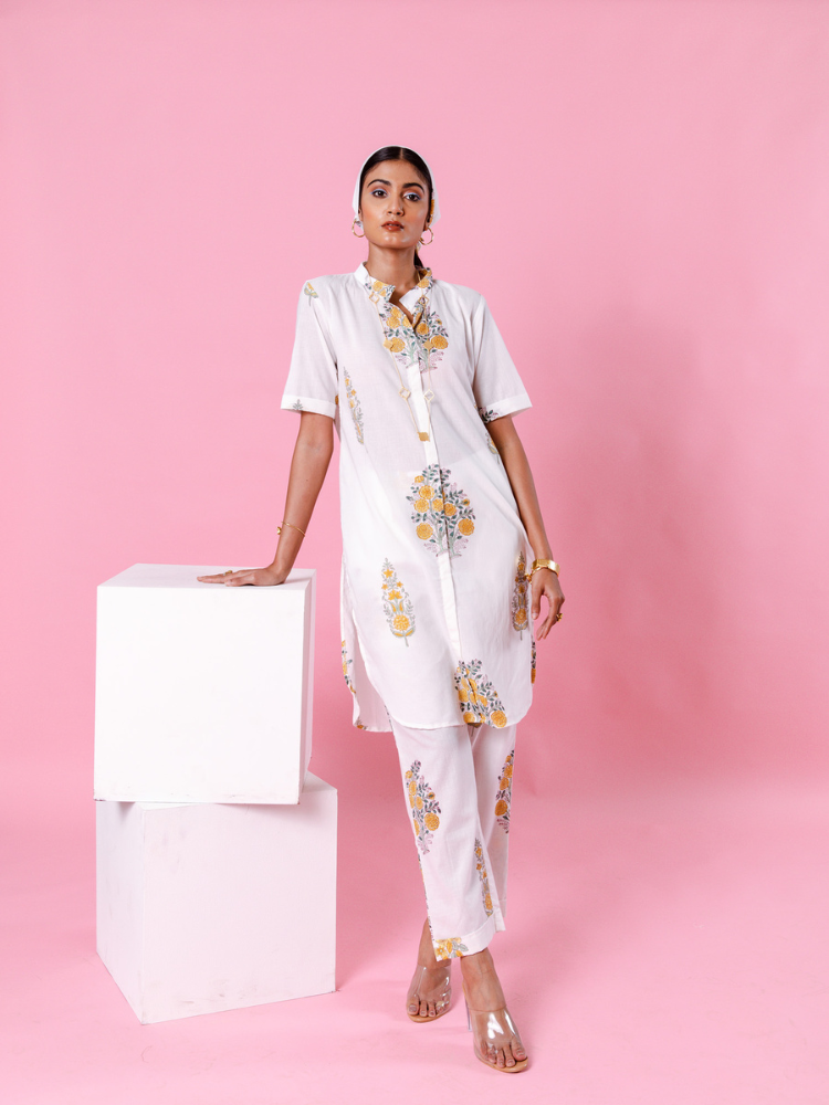 Yellow Dahlia Co-Ord Set - Hand Block Printed Co-Ord Set