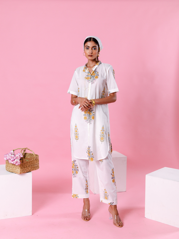 Yellow Dahlia Co-Ord Set - Hand Block Printed Co-Ord Set