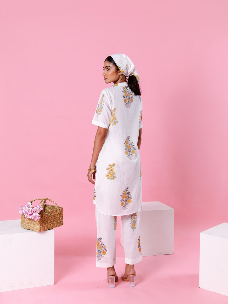 Yellow Dahlia Co-Ord Set - Hand Block Printed Co-Ord Set