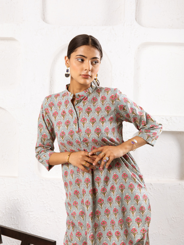 Pink Pansy Dhoti Co-Ord - Hand Block Printed Co-Ord Set