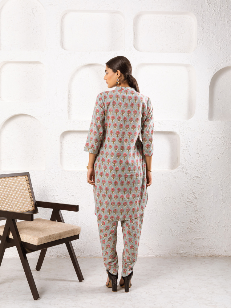 Pink Pansy Dhoti Co-Ord - Hand Block Printed Co-Ord Set