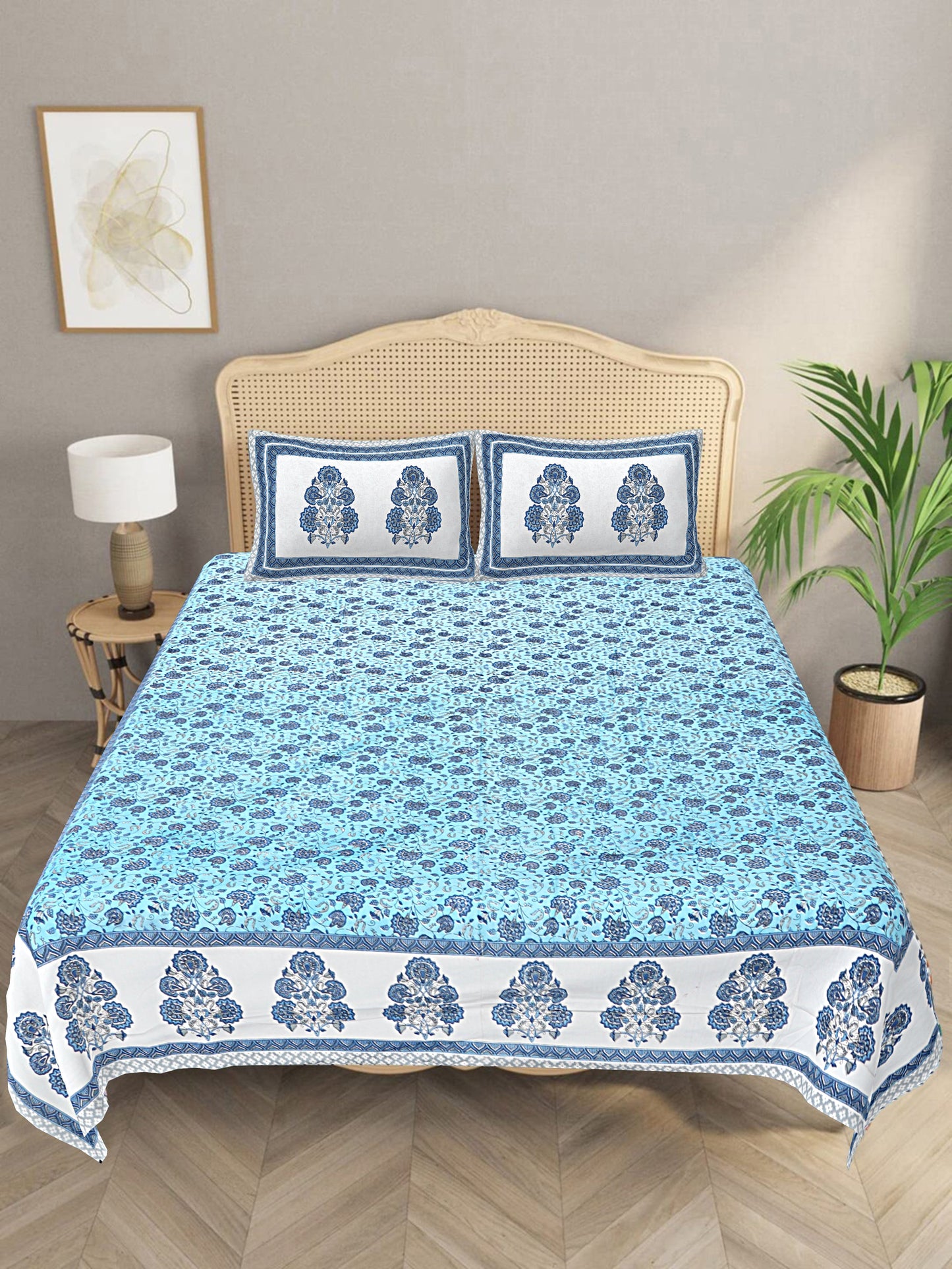Prime Rose Blue - Handblock Printed Bedsheet