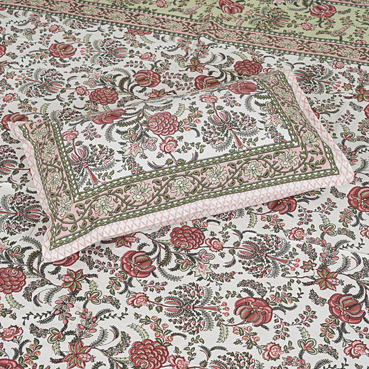 Abbey Garden White - Handblock Printed Bedsheet