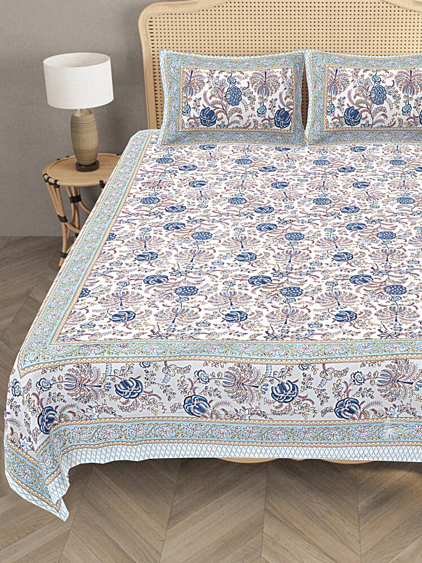 Abbey Garden Blue - Handblock Printed Bedsheet