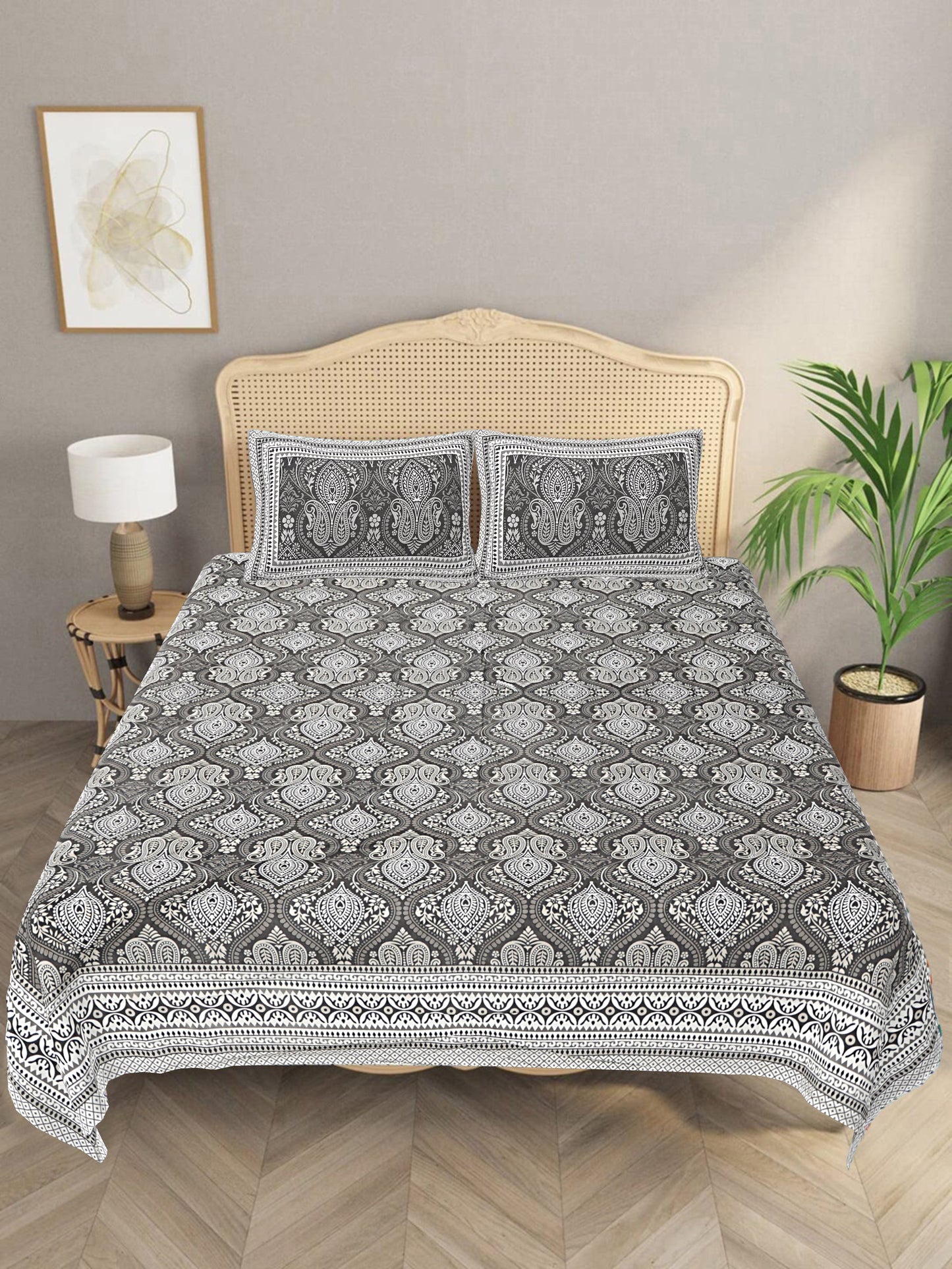 Pine Grey - Handblock Printed Bedsheet