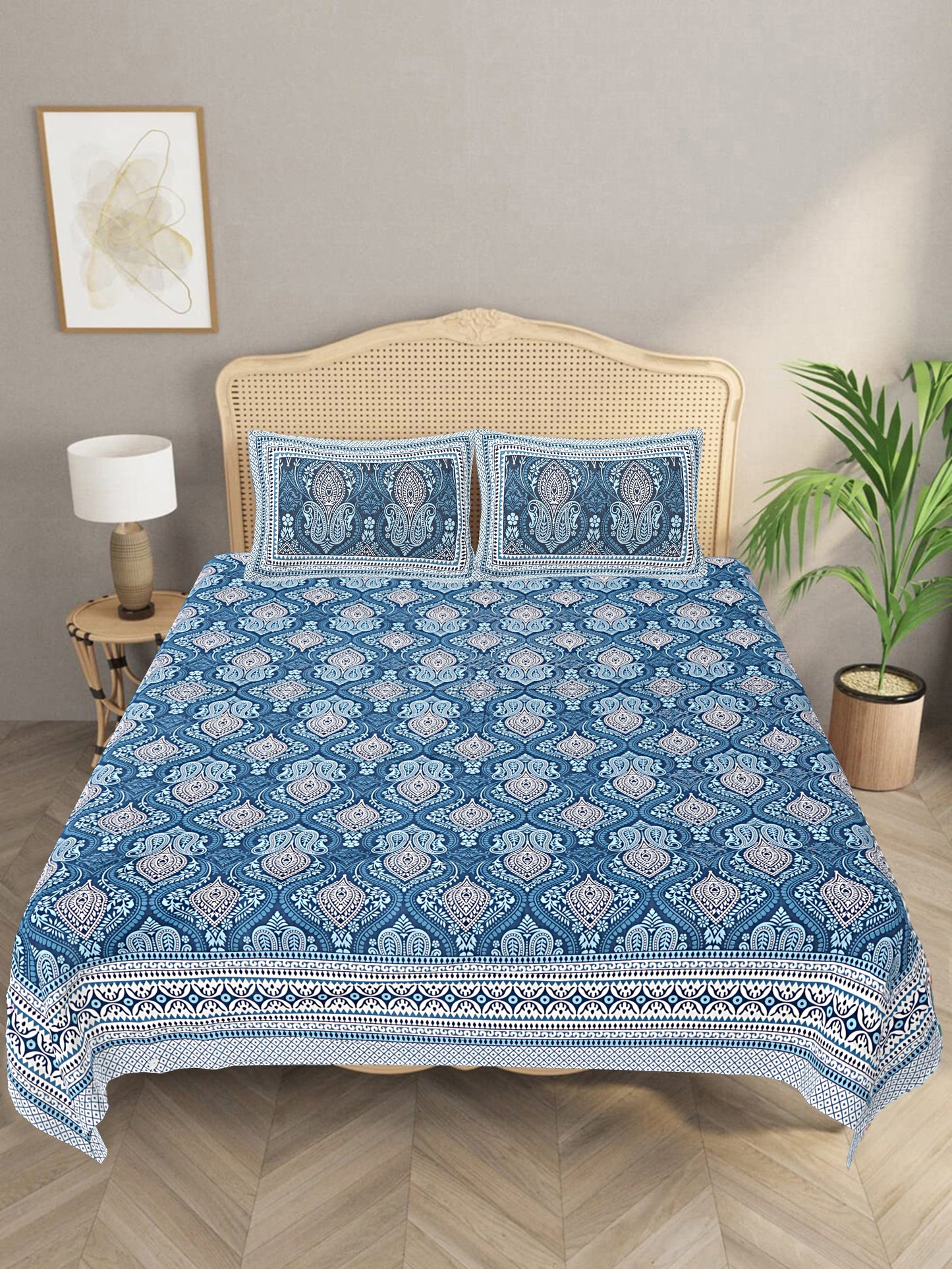 Pine Blue - Handblock Printed Bedsheet